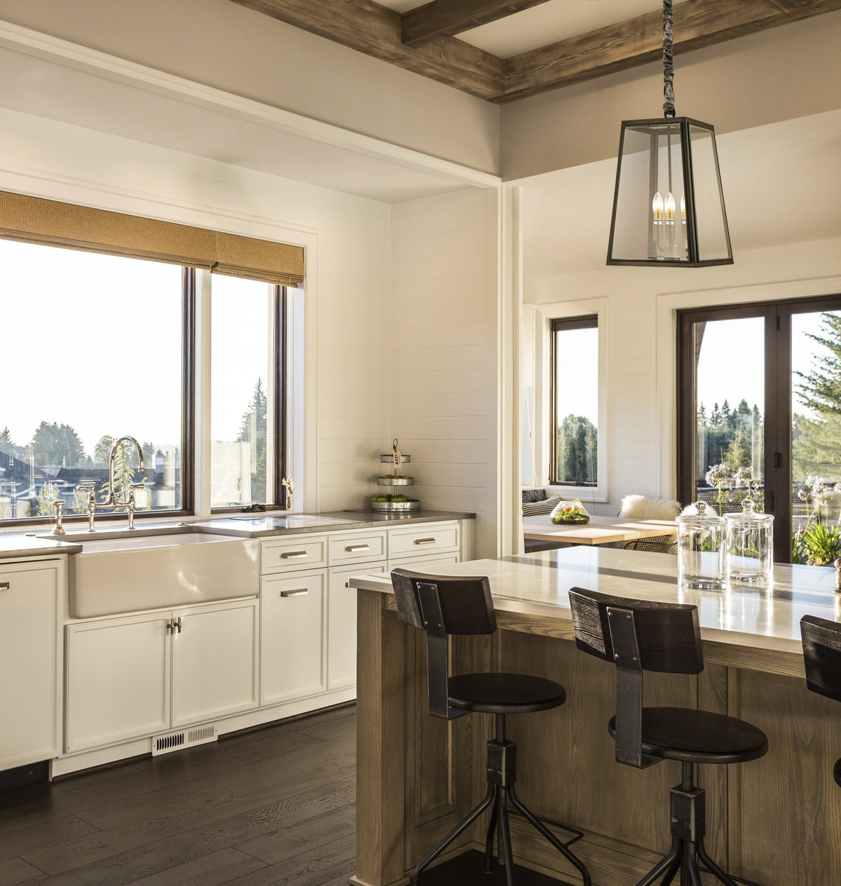 Preston E27 Brass Bevelled Glass Pendant Bronze