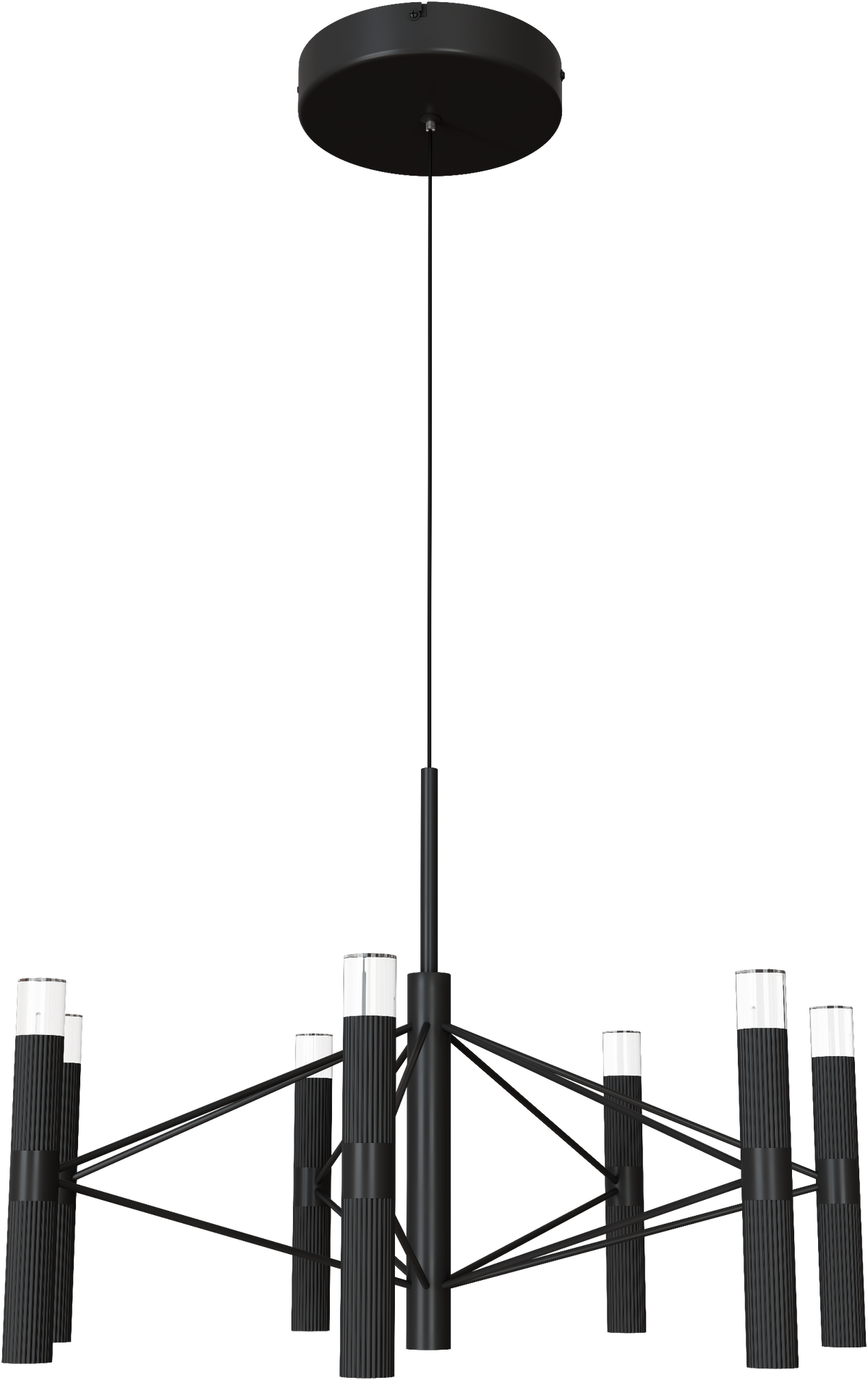 Aeris 600mm Fluted LED Pendant Six Head Black Cord 57W Tri Colour Non Dimmable Black 3M Drop IP20