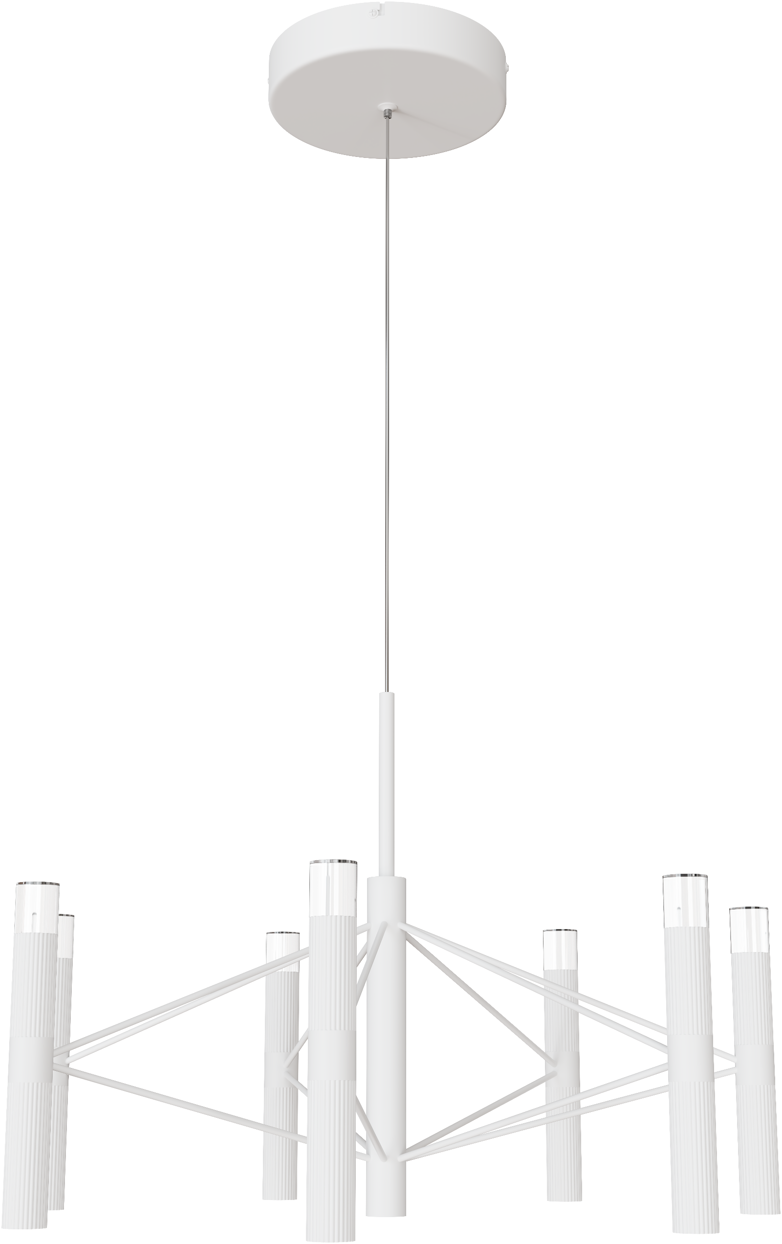 Aeris 600mm Fluted LED Pendant Six Head Clear Cord 57W Tri Colour Non Dimmable White 3M Drop IP20