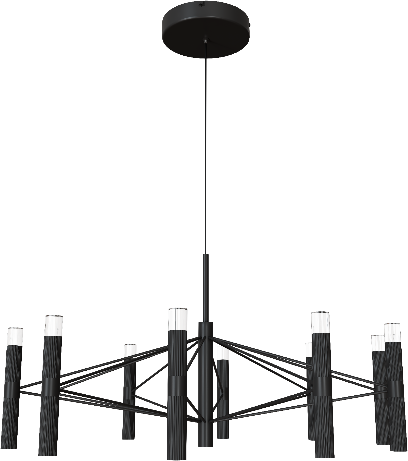 Aeris 800mm Fluted LED Pendant Ten Head Black Cord 80W Tri Colour Non Dimmable Black 3M Drop IP20