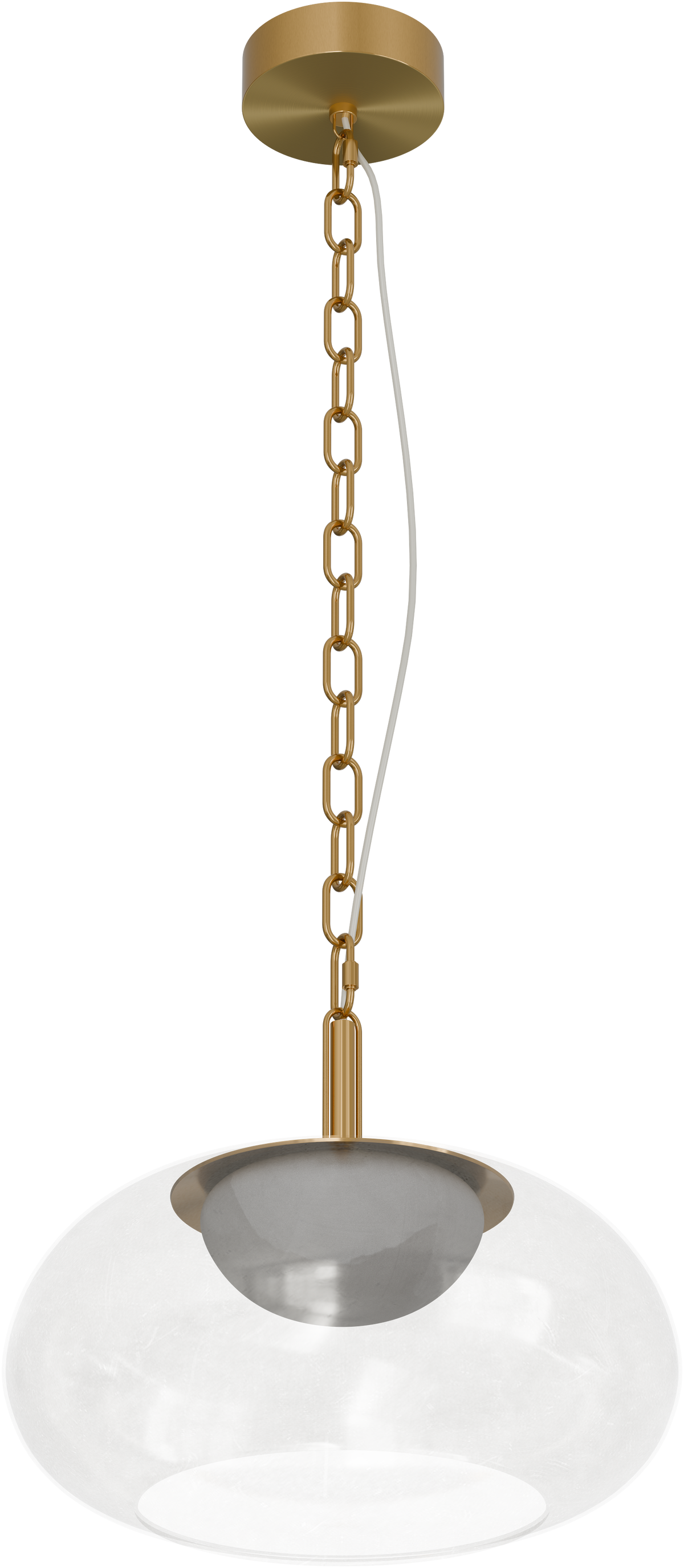 Bower 350mm Alabaster & Hand Blown Glass LED Pendant Chain suspension 10W Tri Colour Non Dimmable Brass 3M Drop IP20