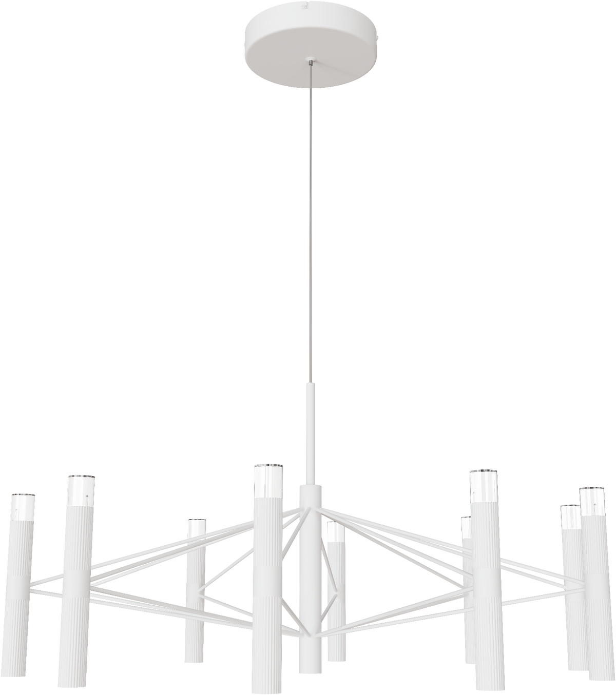 Aeris 800mm Fluted LED Pendant Ten Head Clear Cord 80W Tri Colour Non Dimmable White 3M Drop IP20