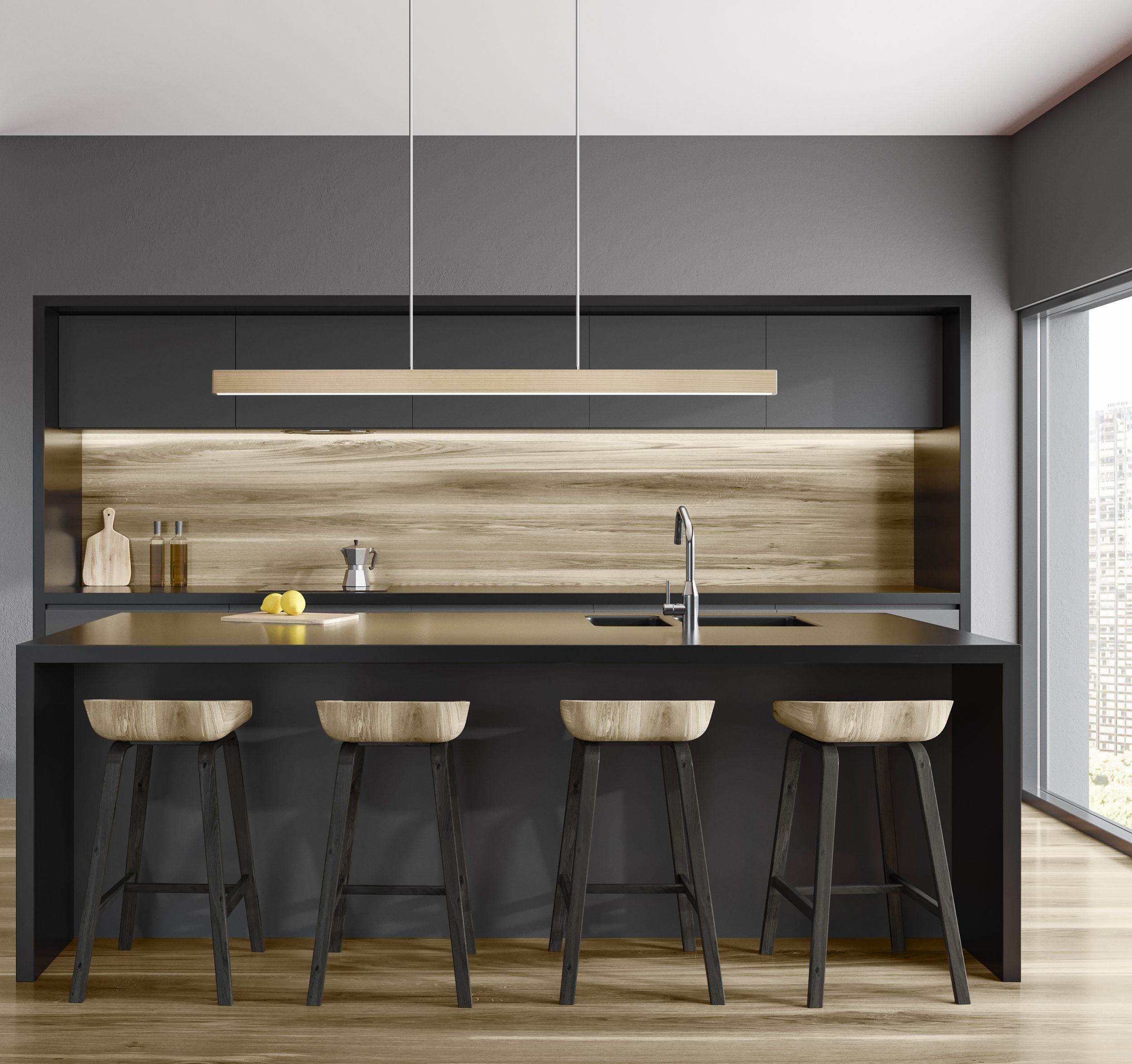 Climene 3 Oak 36W CCT 1.8M LED Bar Pendant Light