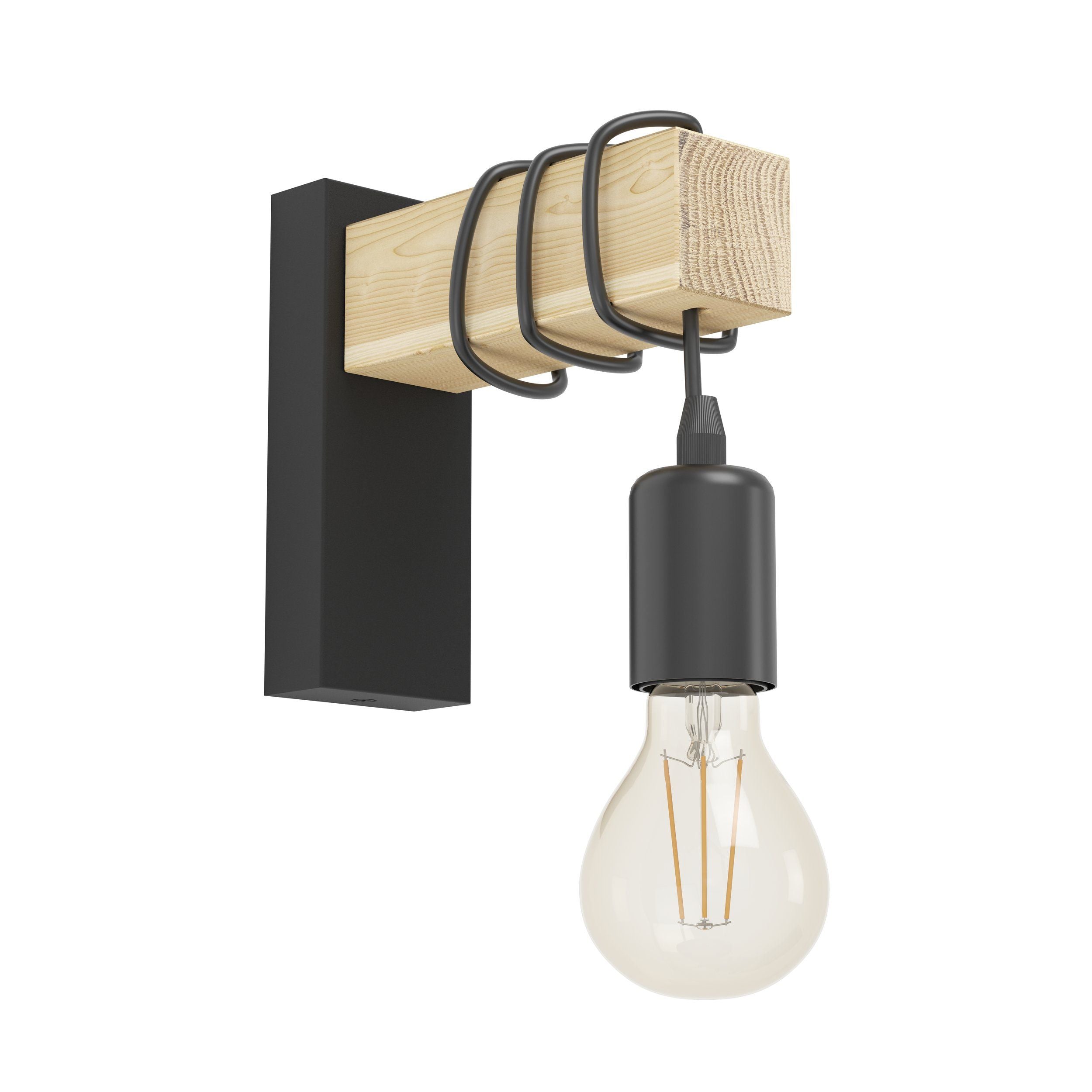 Townshend Black/Light Wood FSC 1 Light E27 Wall Light