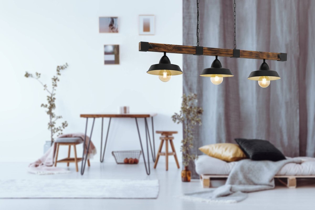 Oldbury 3 Light Rustic Brown Wood Pendant Light