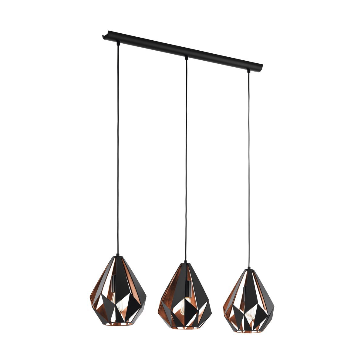 Carlton 3 Light Black & Copper Pendant Light