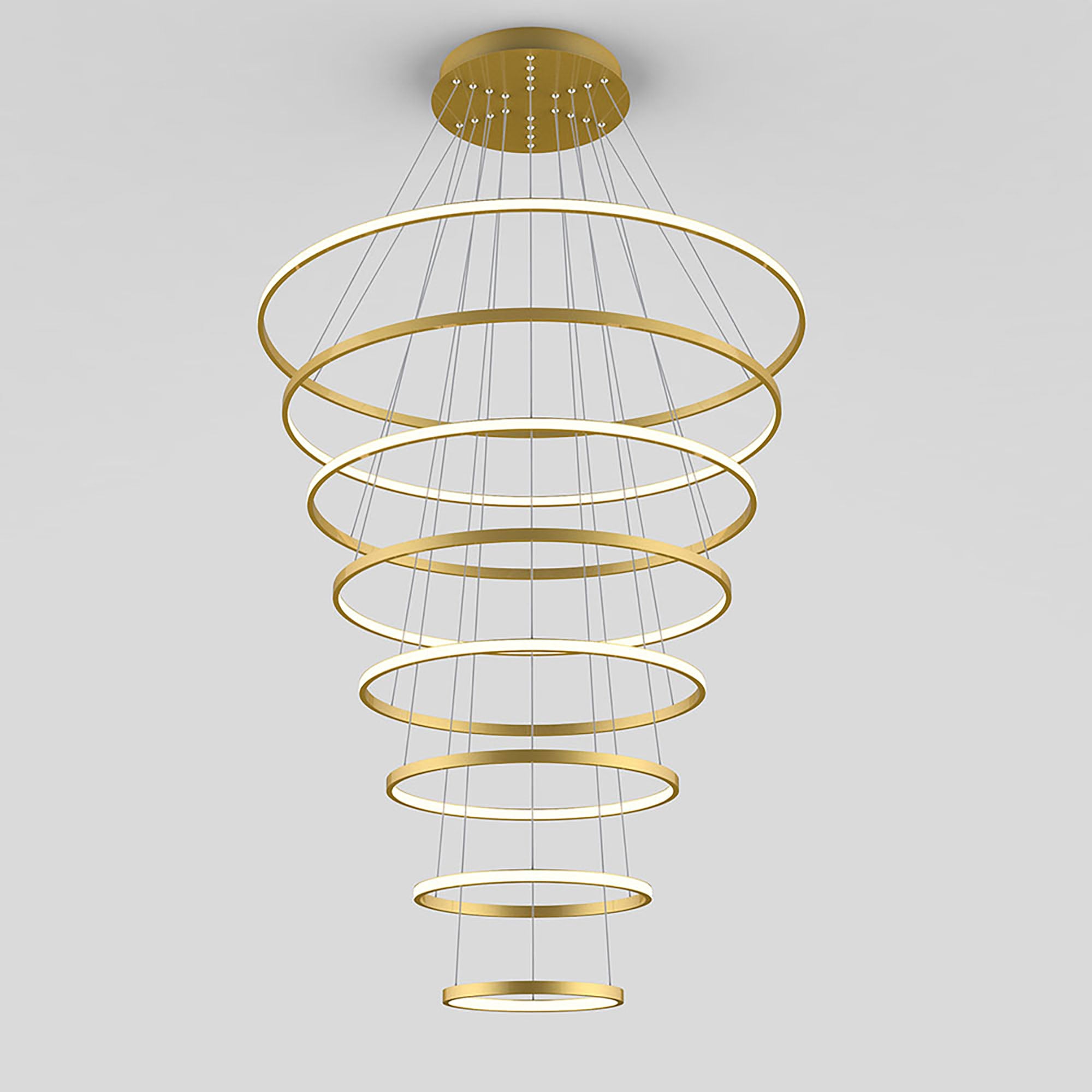 Crown Gold 280W 3000K 8 Ring LED Pendant