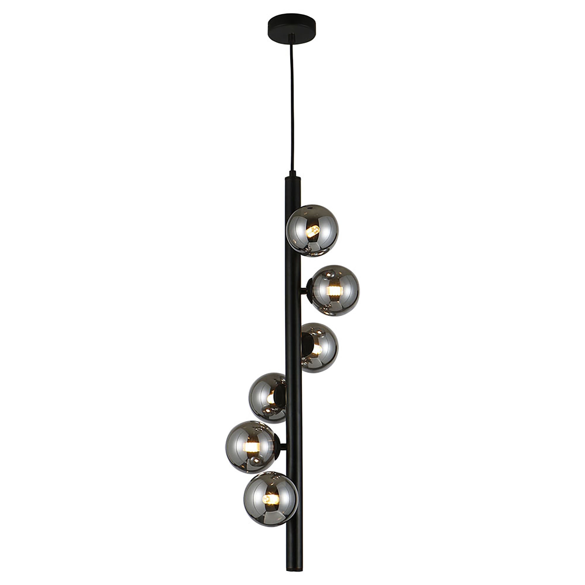 Midday Black with Smoke Glass 6 Light Drop Pendant