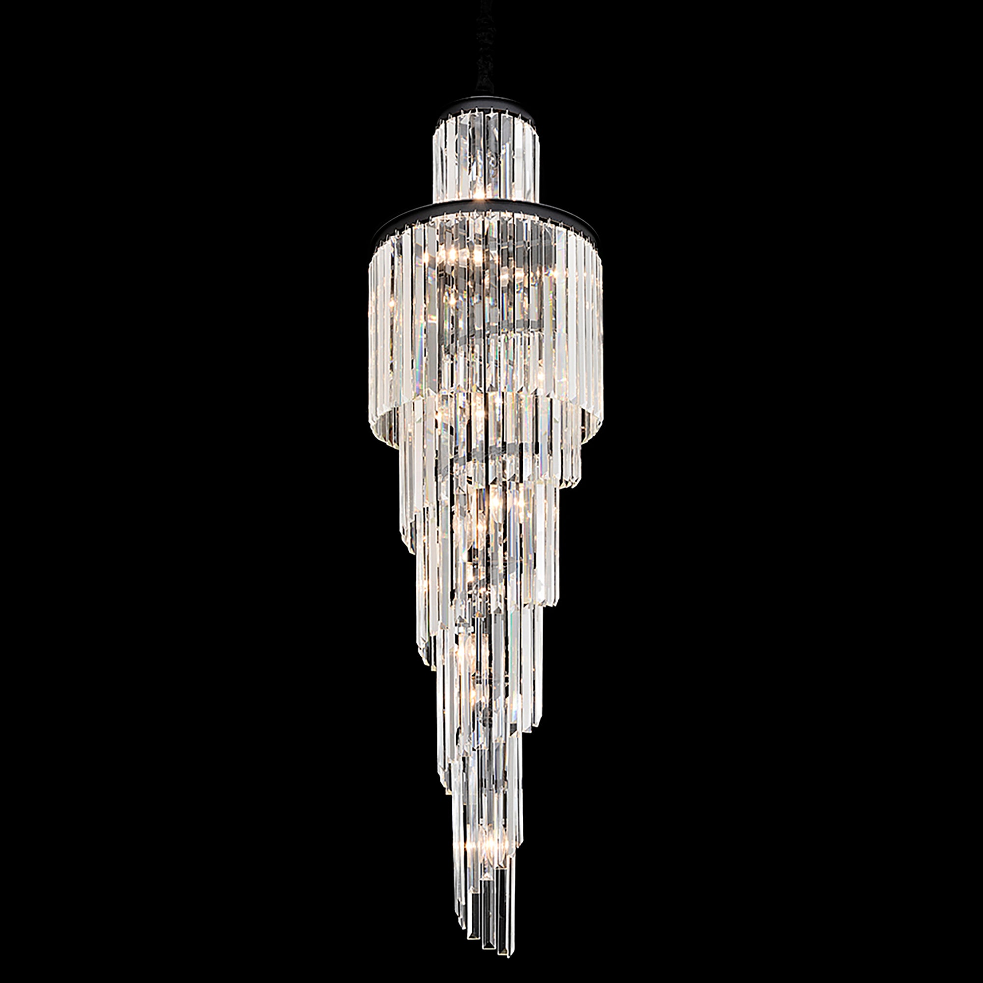 Chanel-S Black and Crystal 400mm x 1300mm Spiral Chandelier