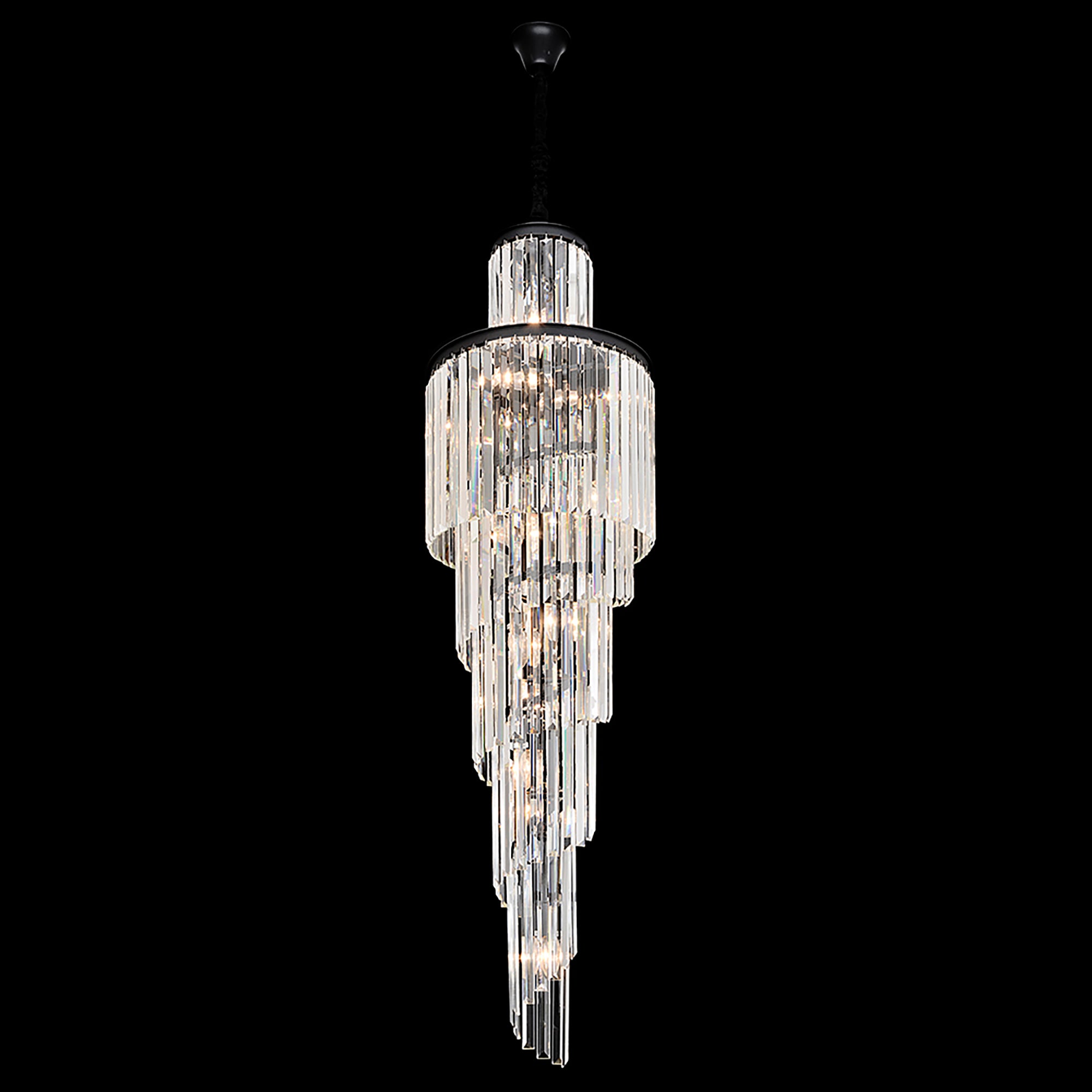 Chanel-S Black and Crystal 400mm x 1300mm Spiral Chandelier