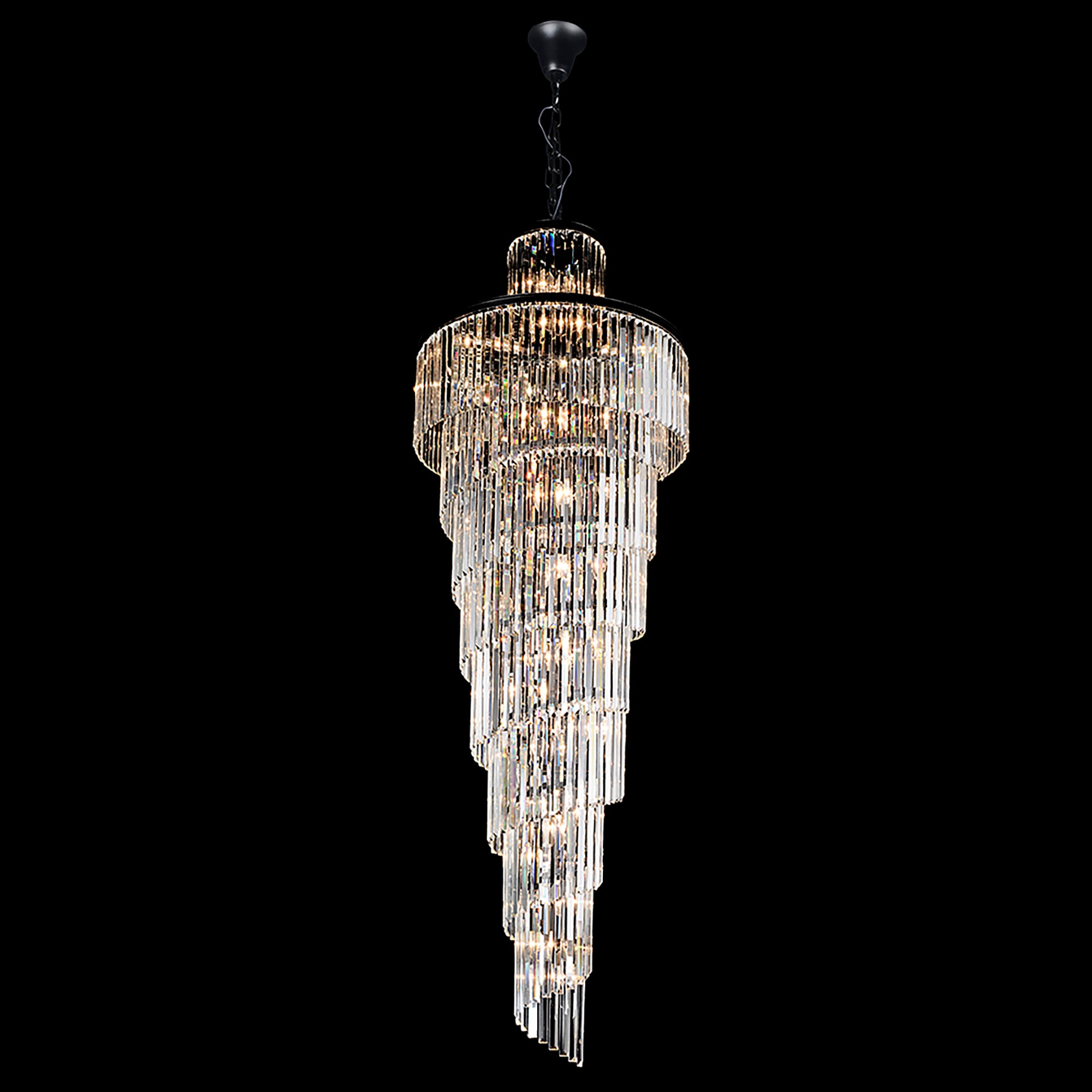 Chanel-L Black and Crystal 700mm x 2000mm Spiral Chandelier