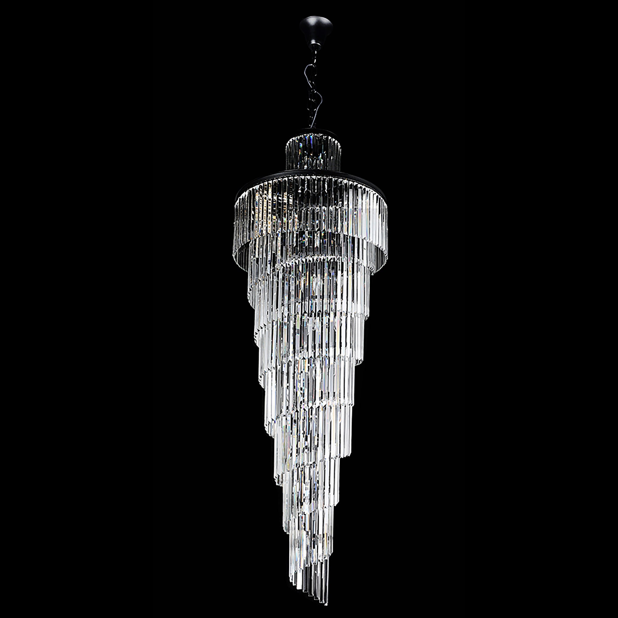 Chanel-L Black and Crystal 700mm x 2000mm Spiral Chandelier