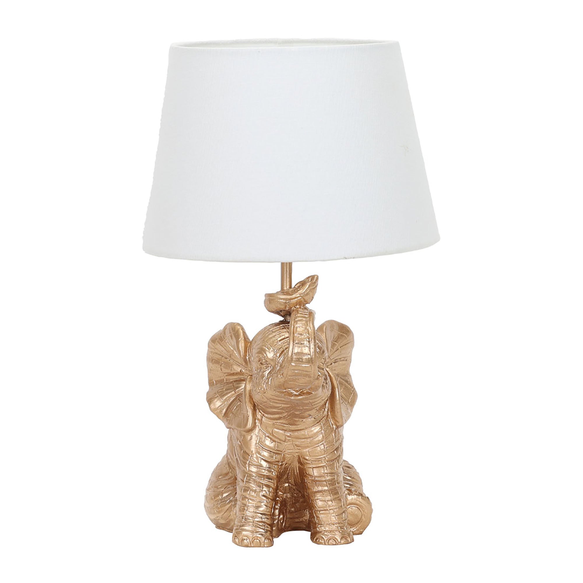 Indi Gold Elephant with White Shade Table Lamp