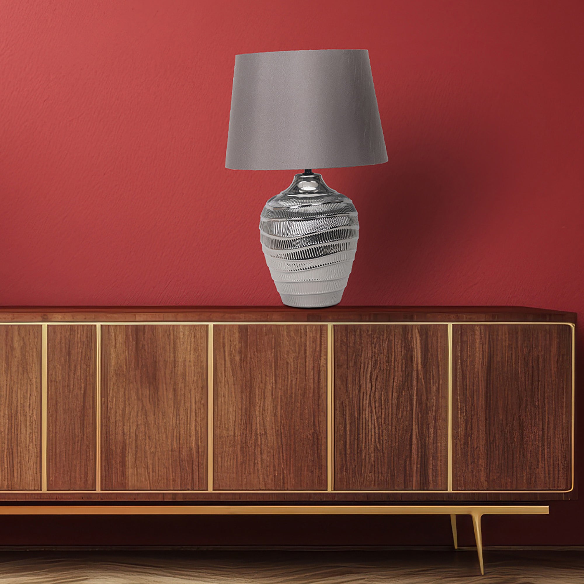 Lena Silver with Grey Shade Table Lamp