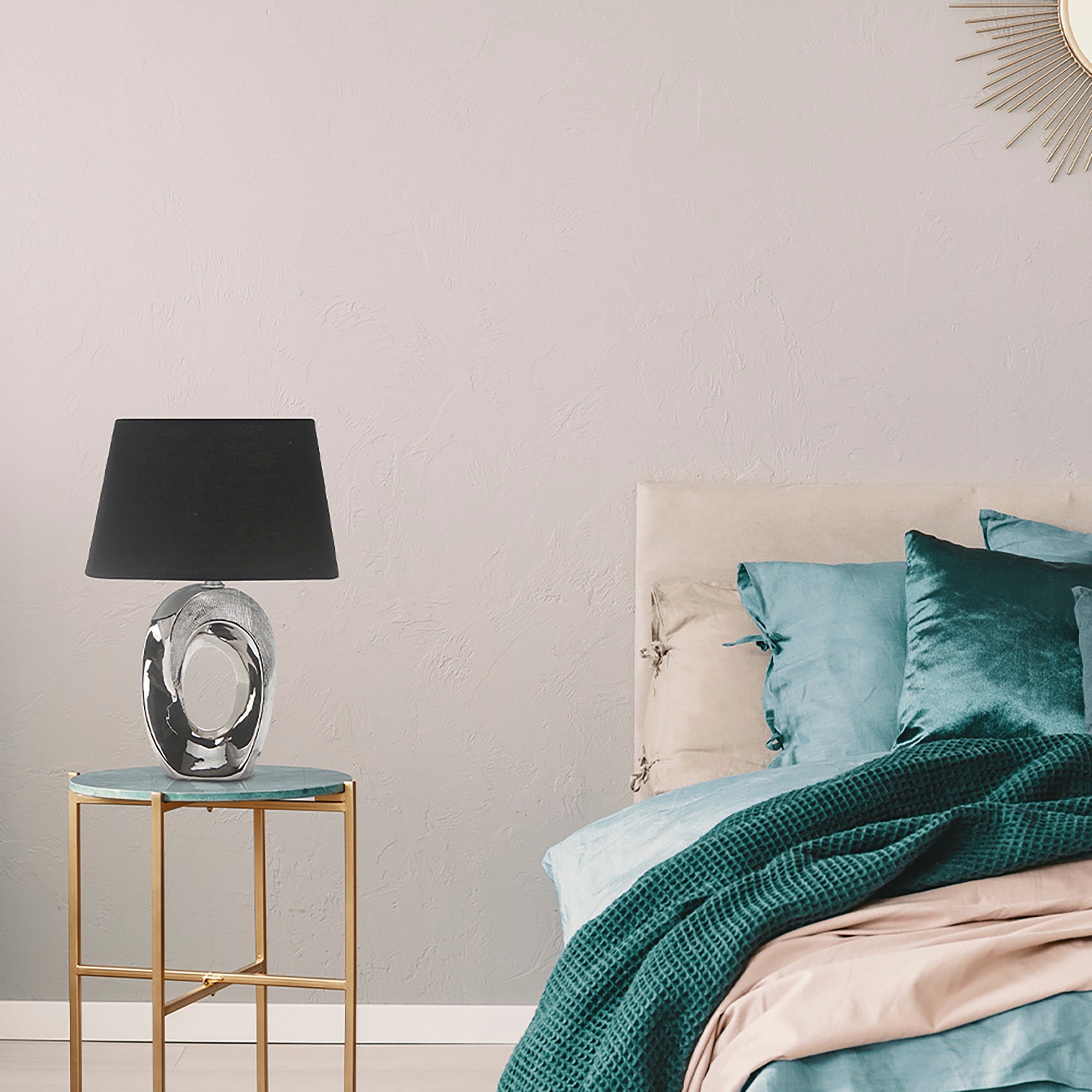 Shine Silver with Black Shade Table Lamp