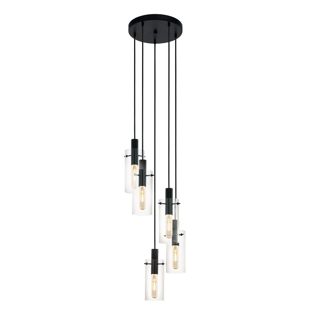 Montefino 5 Light Cluster Black with Glass Pendant Light