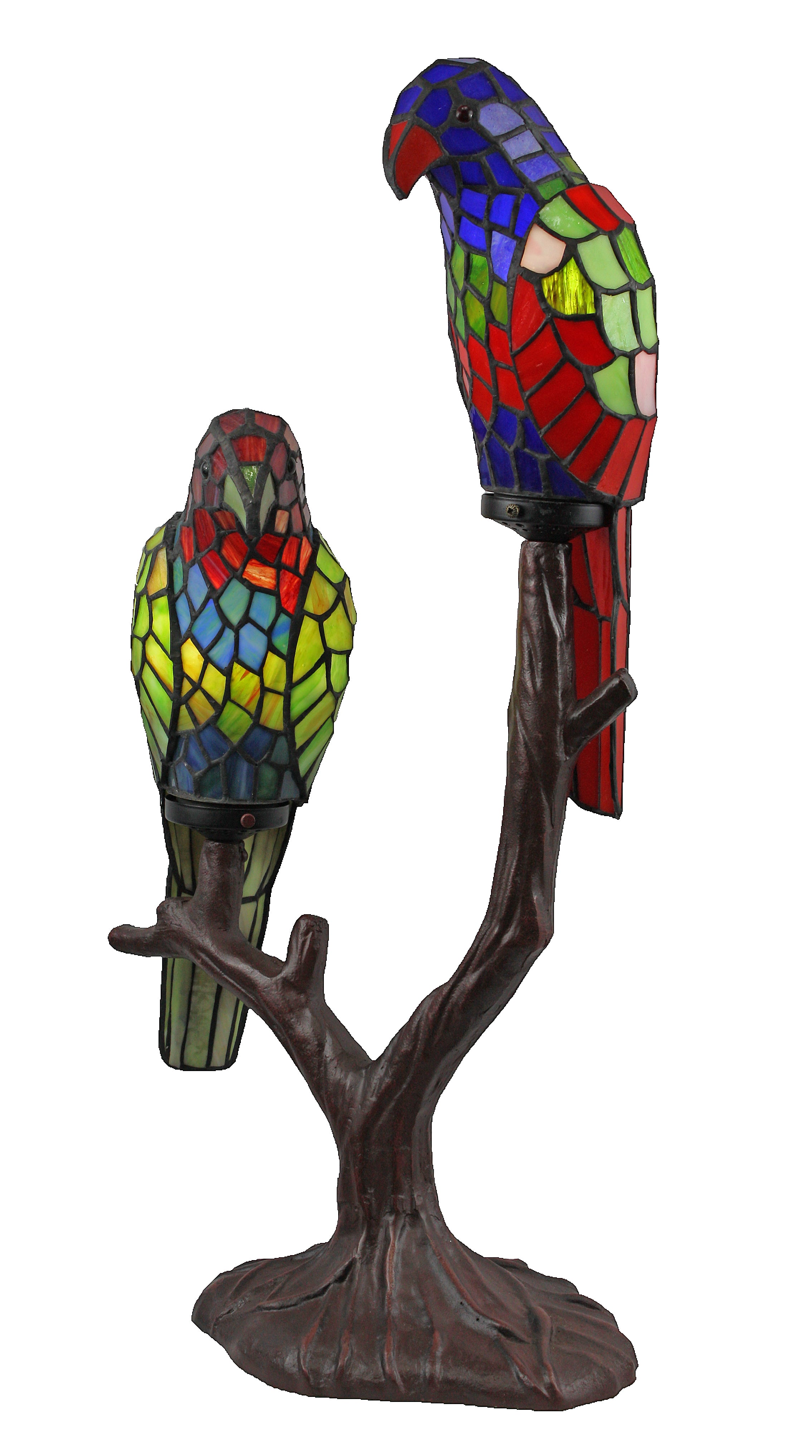 Multi-Colour Pair Parrots Tiffany Leadlight Table Lamp
