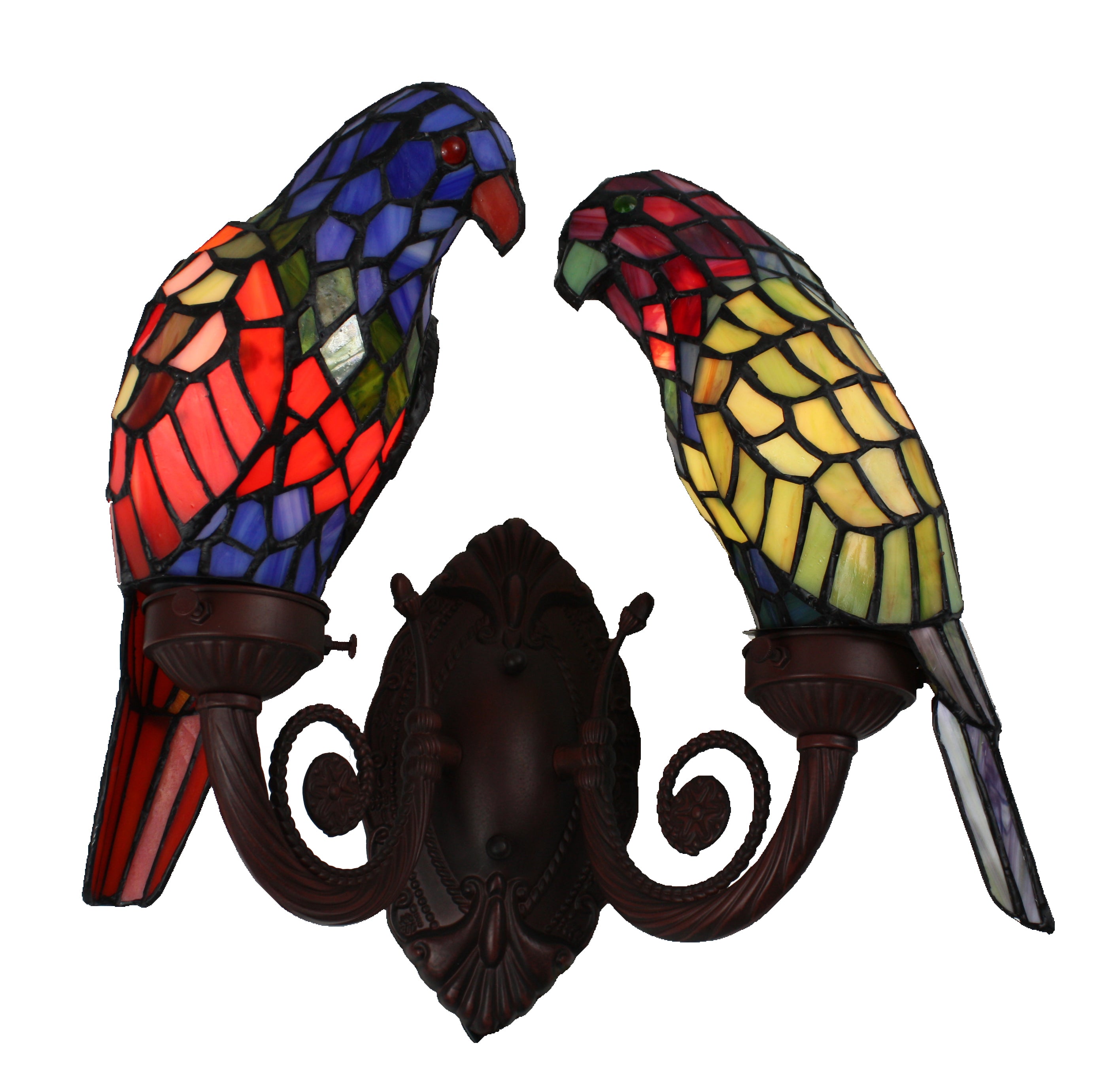 Multi-Colour Pair Parrots Tiffany Leadlight Wall Lamp