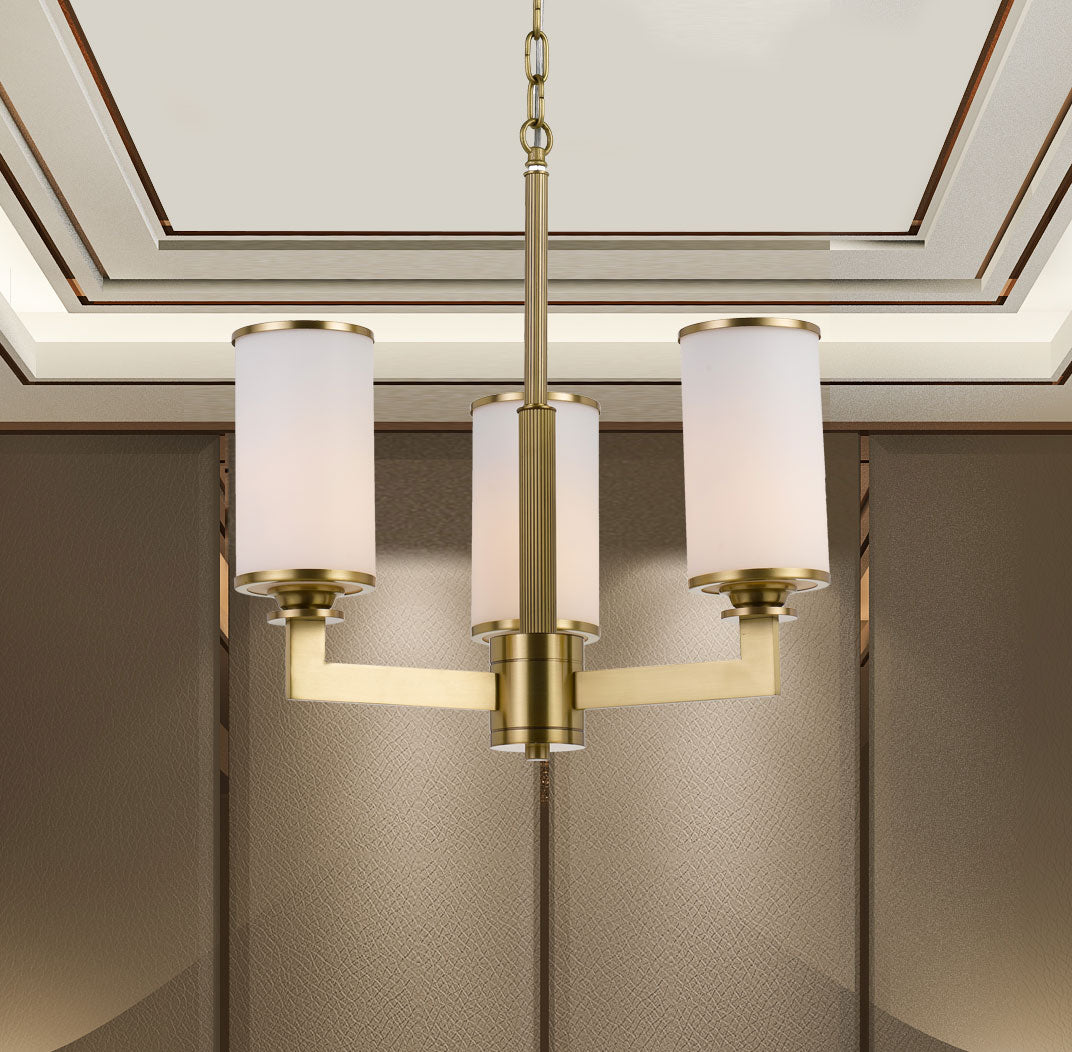 Ahern Brass & Opal Glass 3 Light Solid Brass Pendant