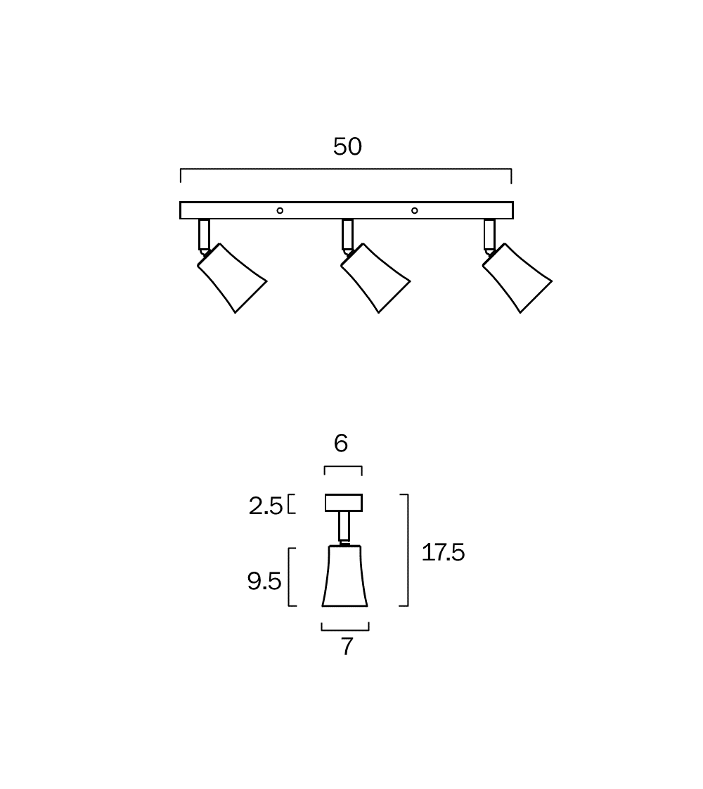 Alvey White, Black or Black/Gold 3 Light GU10 Spot Bar