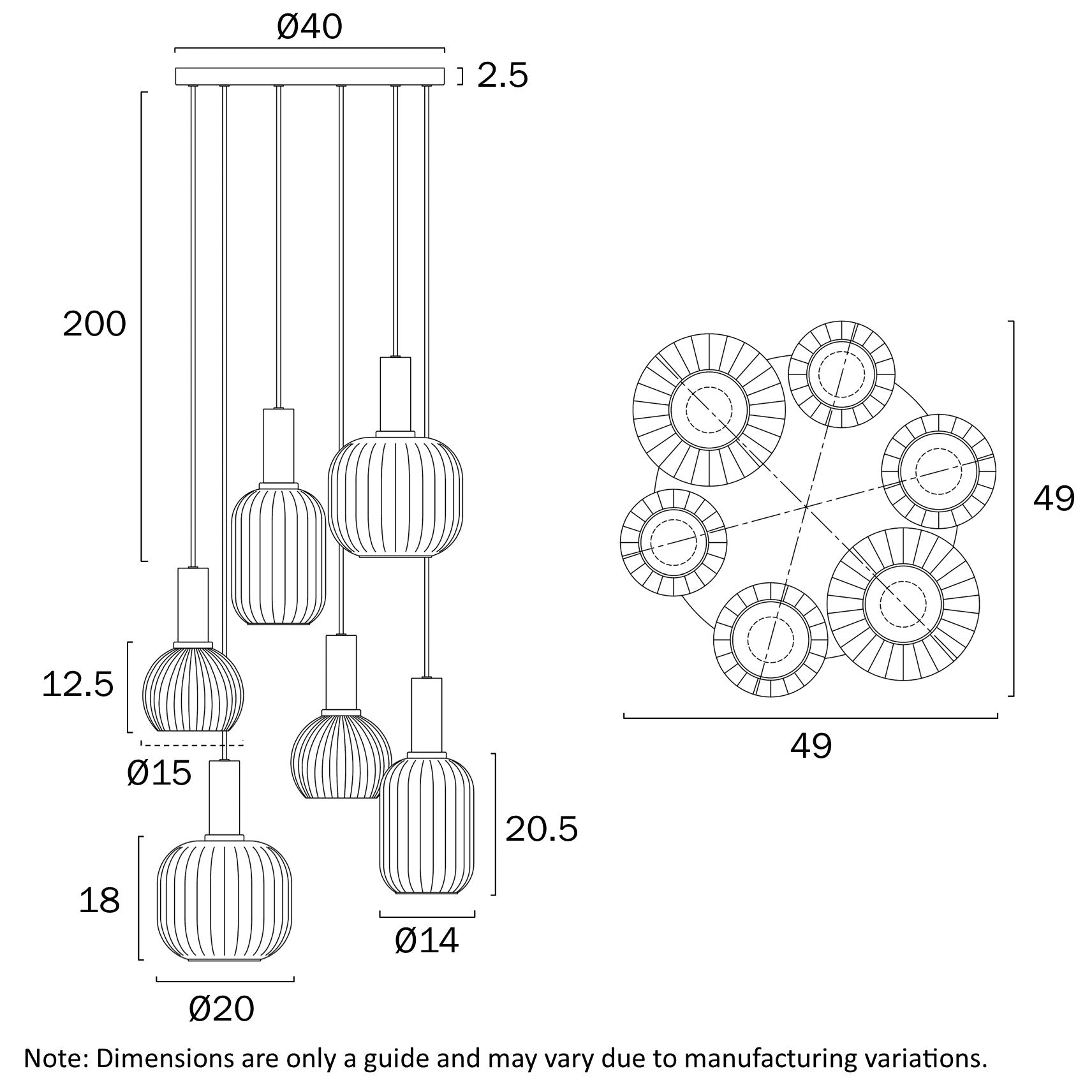 Aosta Black & Frost 6 Light Pendant