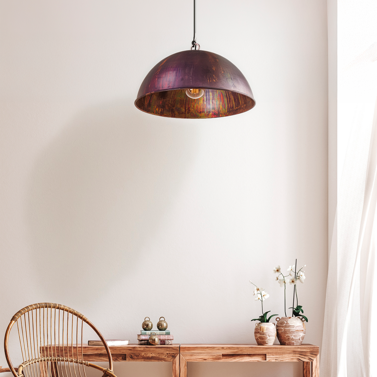 Kingston 1 Light E27 Dome Pendant Acid Copper Wash