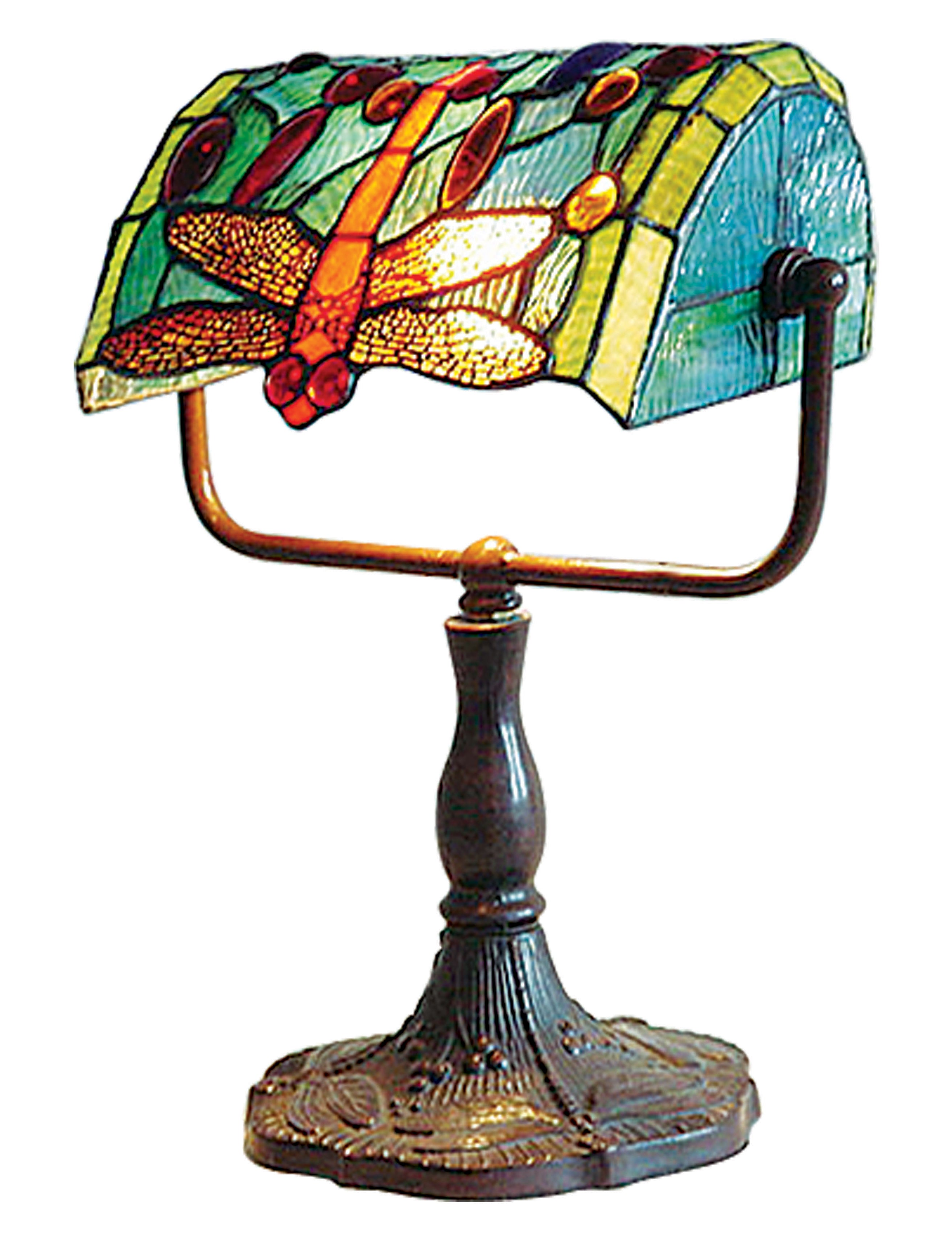 Dragonfly Tiffany Glass Banker Lamp