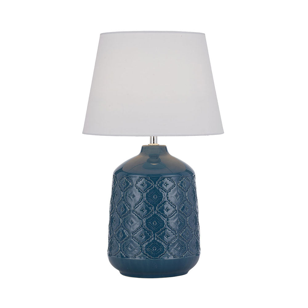 Baci Grey, Butterscotch or Blue Ceramic Table Lamp with White Fabric Shade