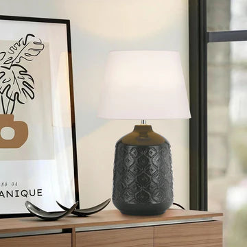 Baci Grey, Butterscotch or Blue Ceramic Table Lamp with White Fabric Shade