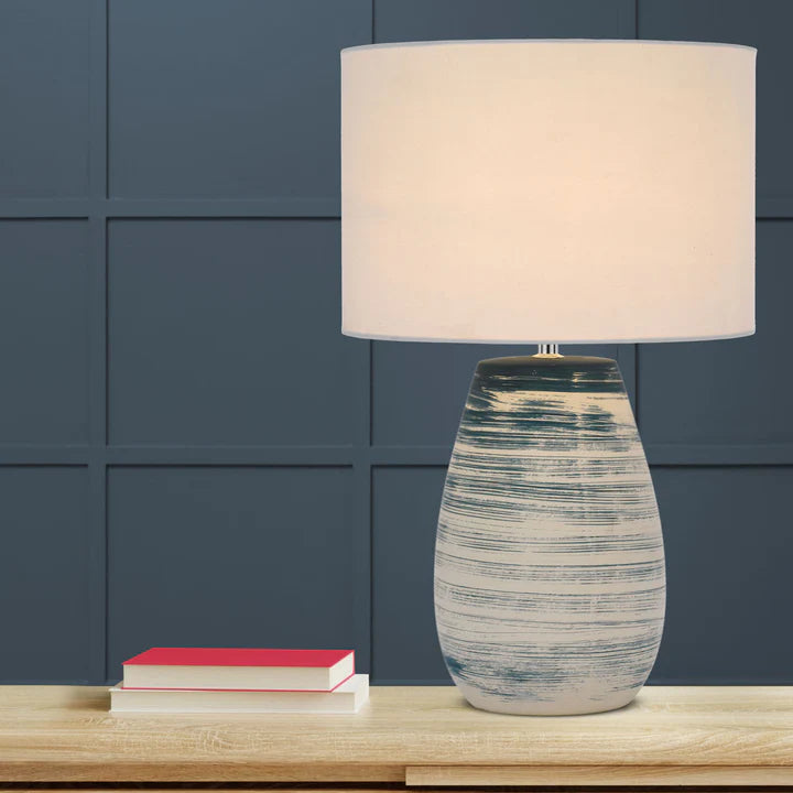 Batik Blue & White Ceramic Table Lamp with Fabric Shade