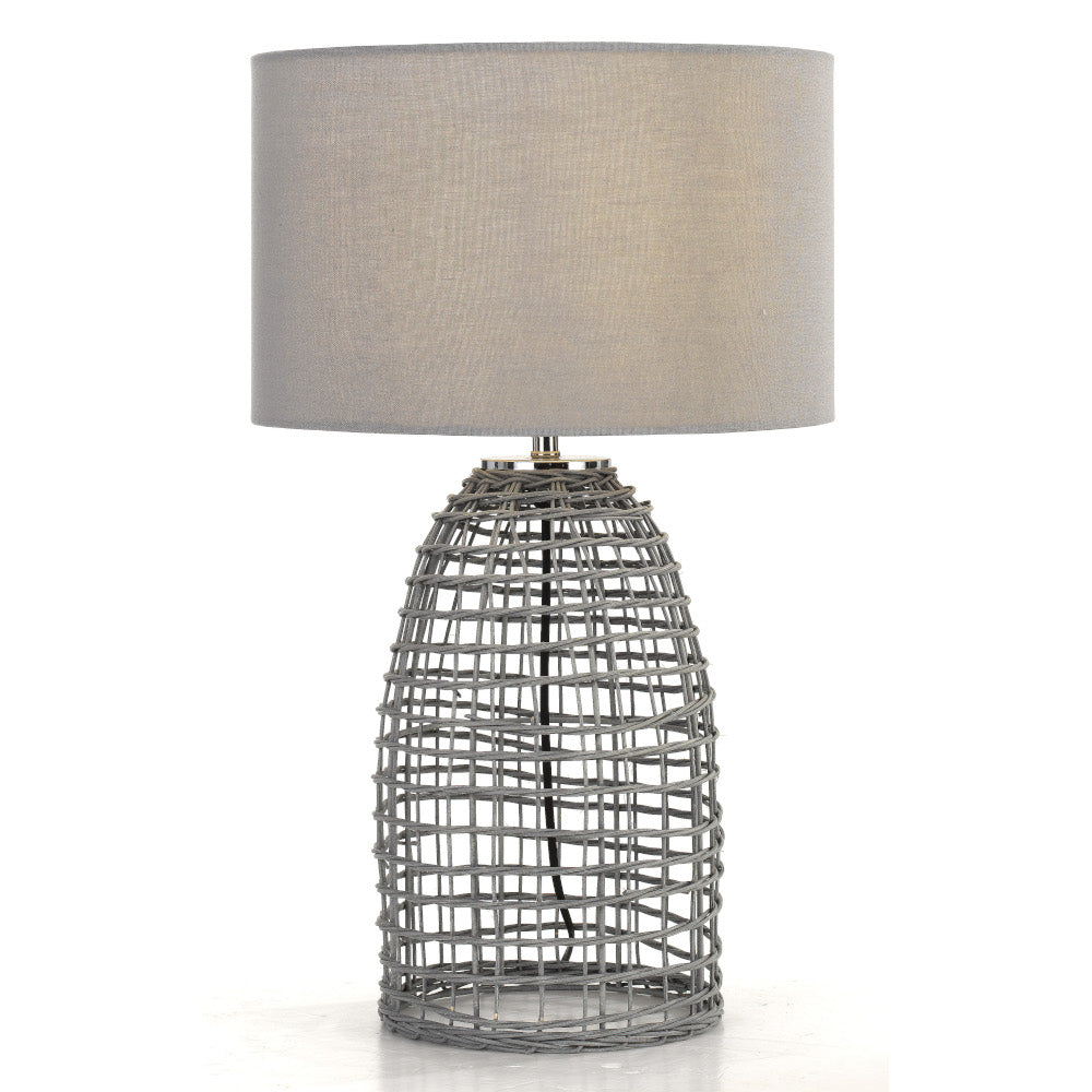 Bayz 40 Sand or Grey Rattan Table Lamp with Fabric Shade