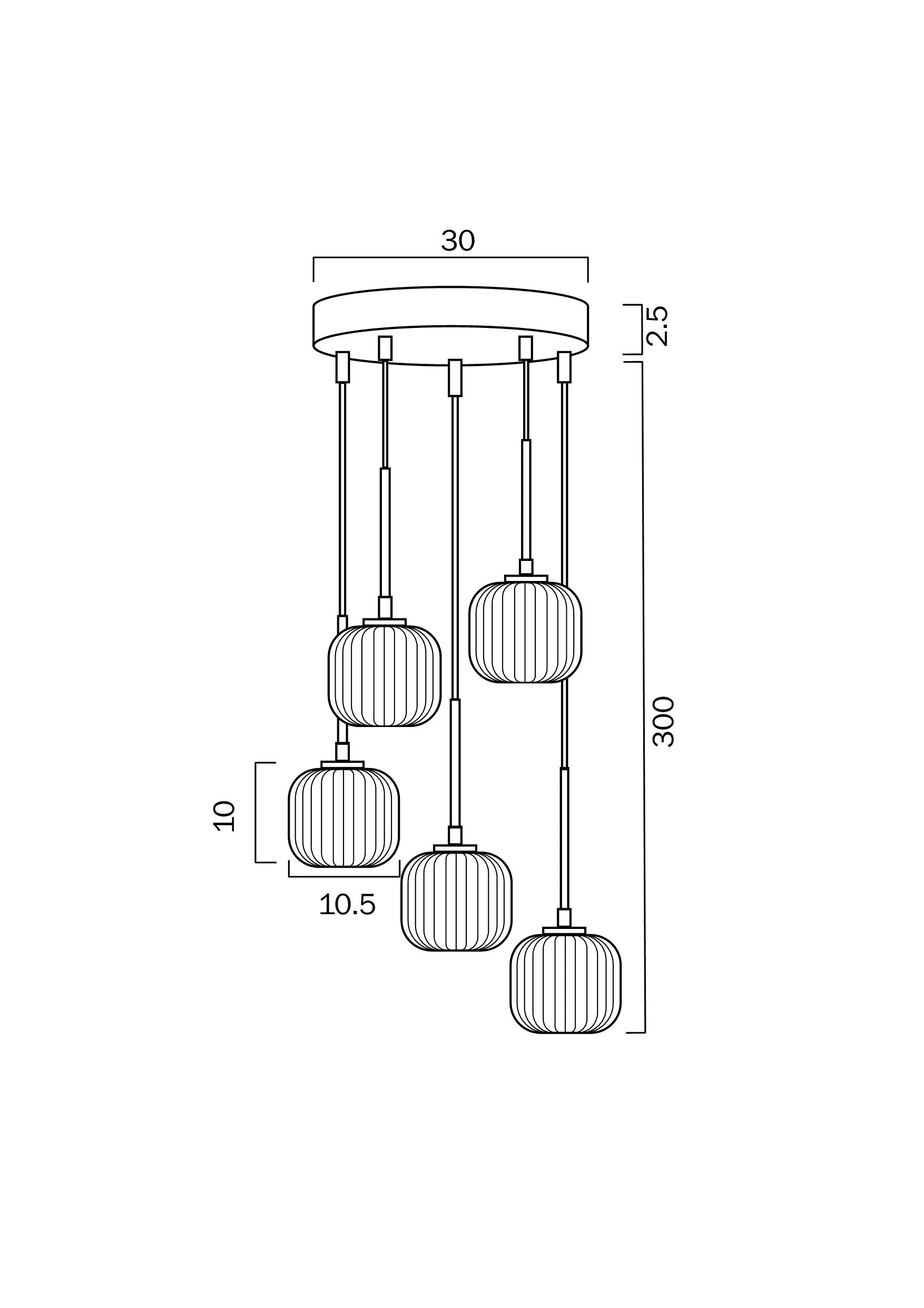 Bobo Black/Smoke or Antique Gold/Opal 5 Light Pendant