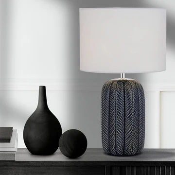 Bokem Blue Ceramic Table Lamp with White Fabric Shade