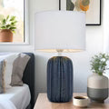 Bokem Blue Ceramic Table Lamp with White Fabric Shade