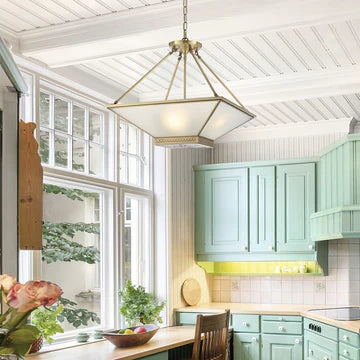 Bracci Solid Brass & Frosted Glass 4 Light Pendant/Close To Ceiling Light