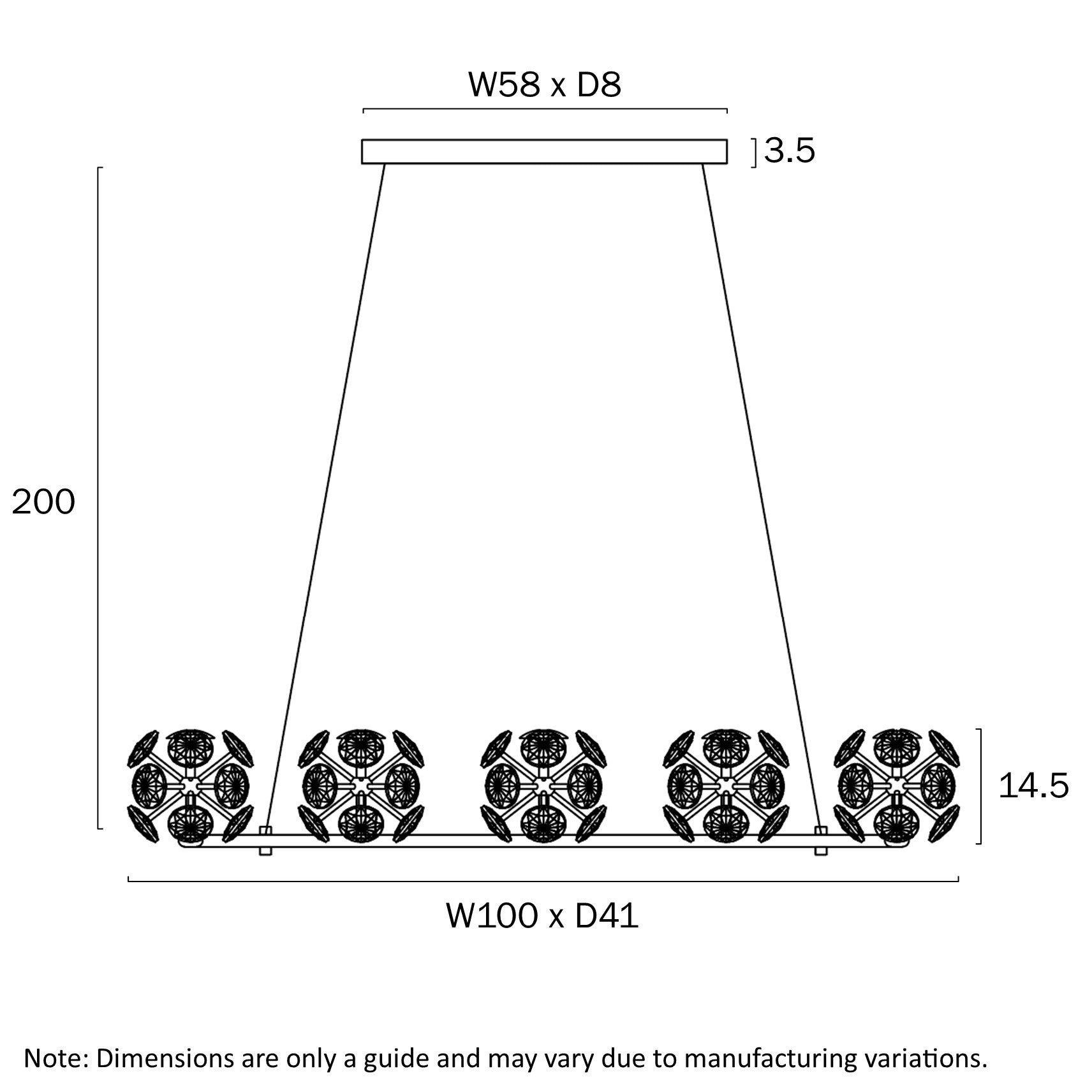 Catania Antique Gold & Crystal 24W 3000k 8 Light Pendant