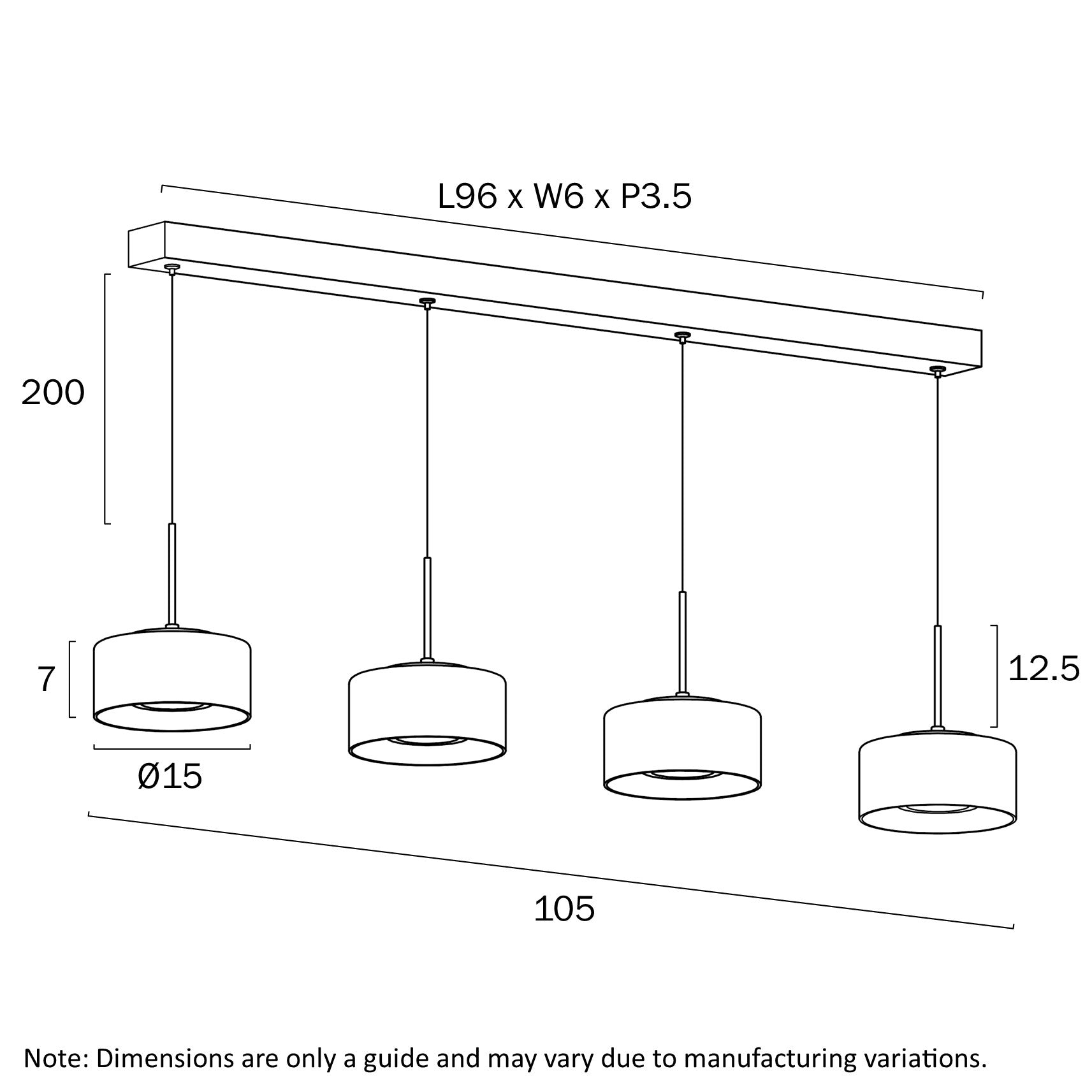 Cedro Black & Smoke Glass 30W 3CCT 4 Light Bar Pendant