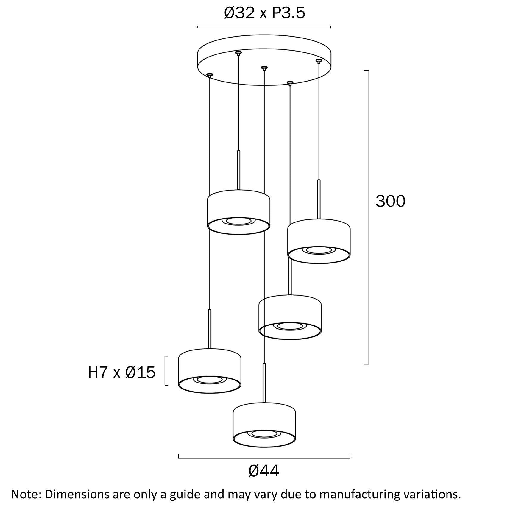 Cedro Black & Smoke Glass 40W 3CCT 5 Light Pendant