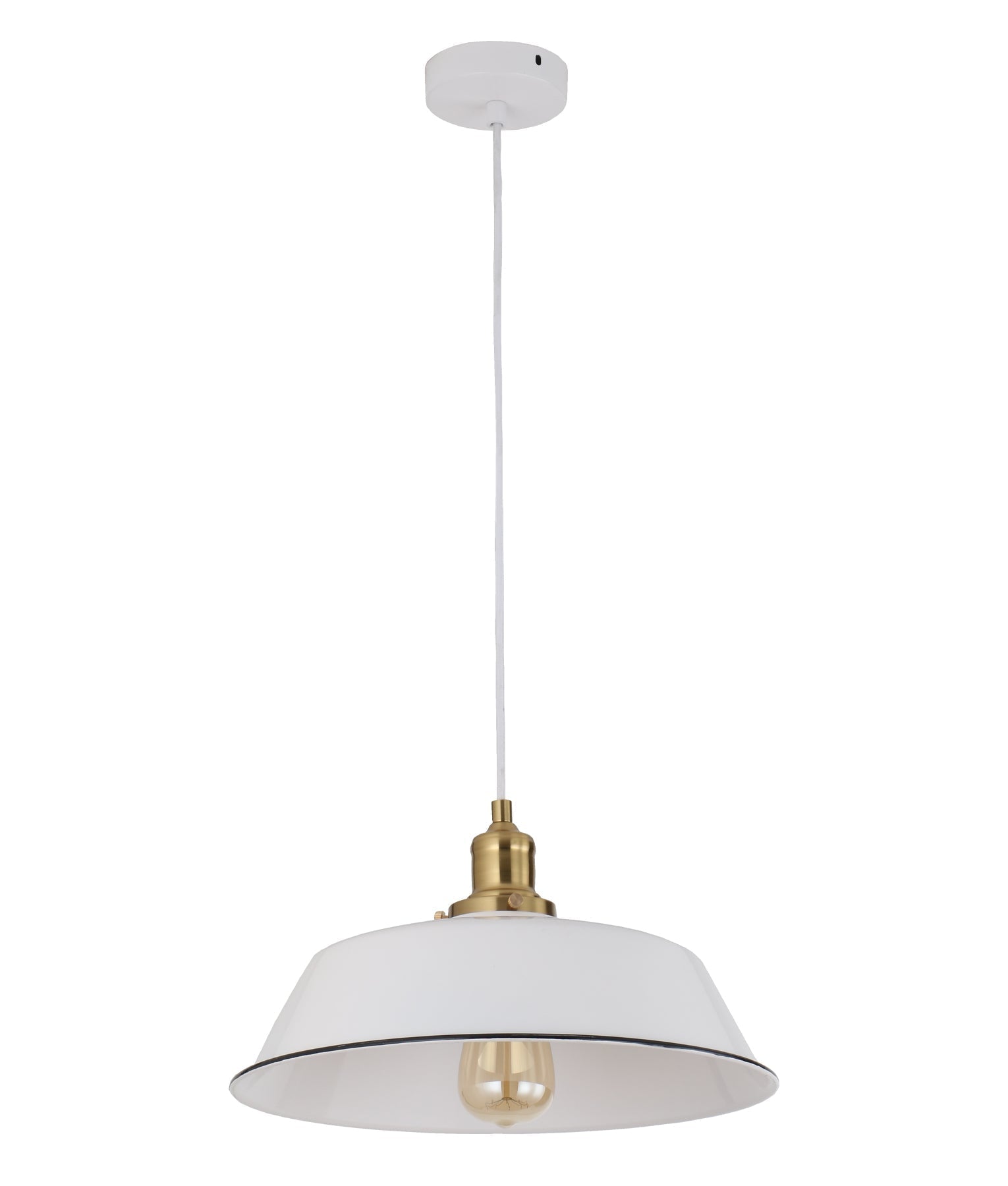 CEREMA: Interior White with Antique Brass & Black Highlight Angled Dome Pendant Light