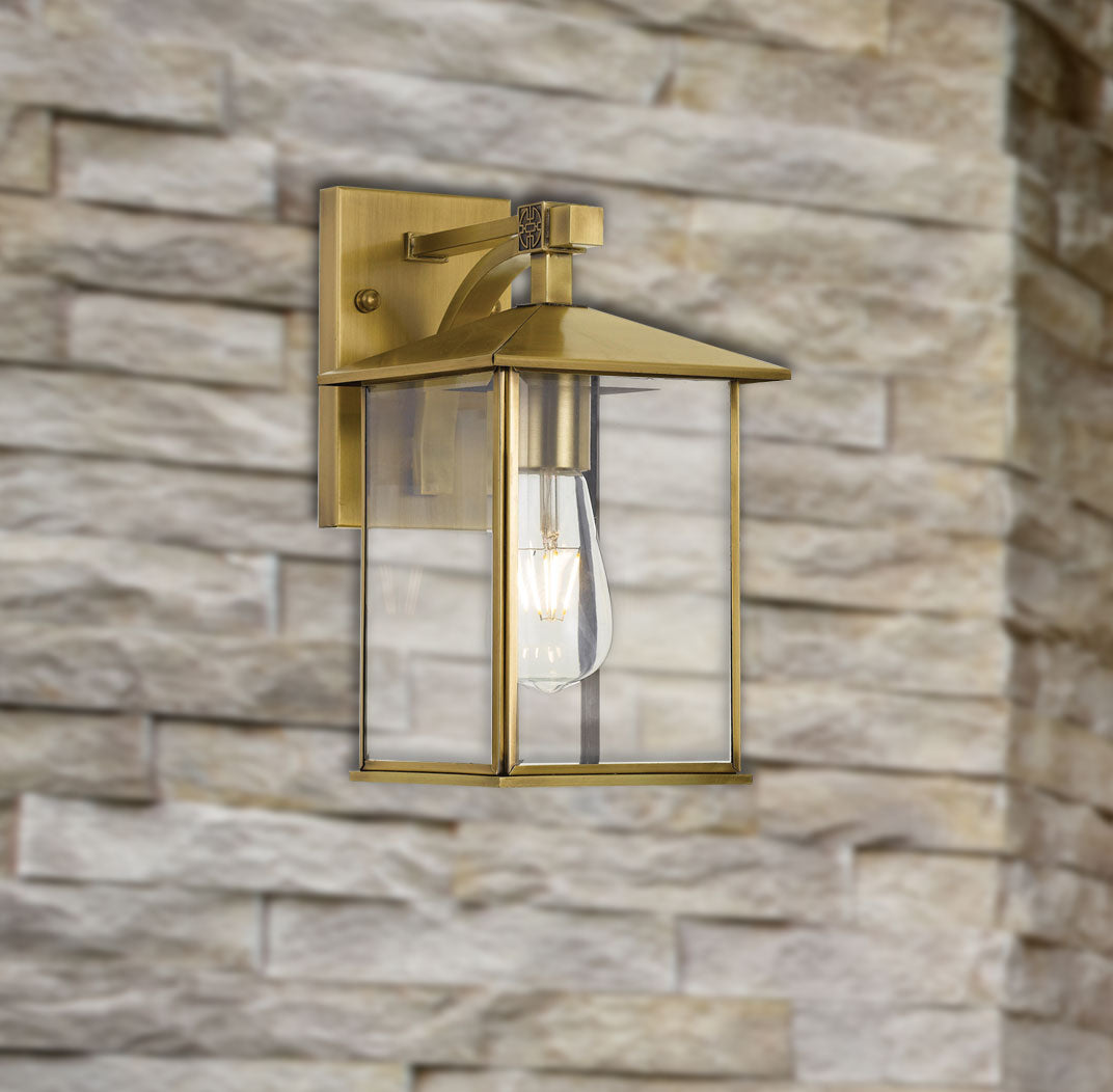 Coby 15 Brass or Black & Clear Glass IP43 Solid Brass Exterior Wall Light