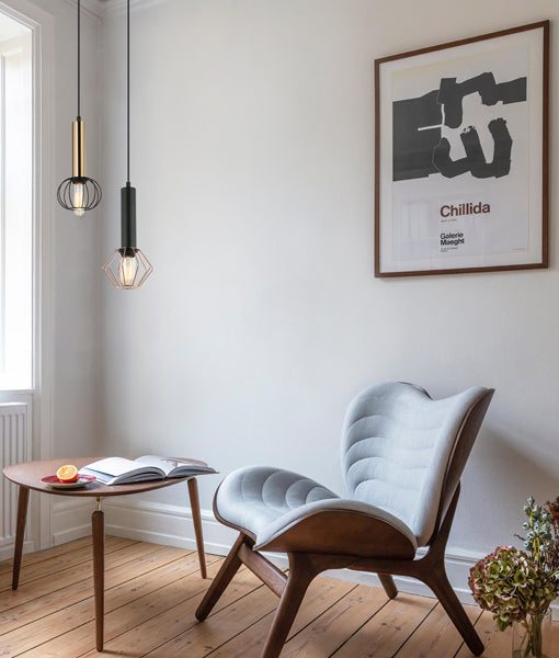 CORAZON: Interior Matte Black and Copper Cage Diamond Pendant Light