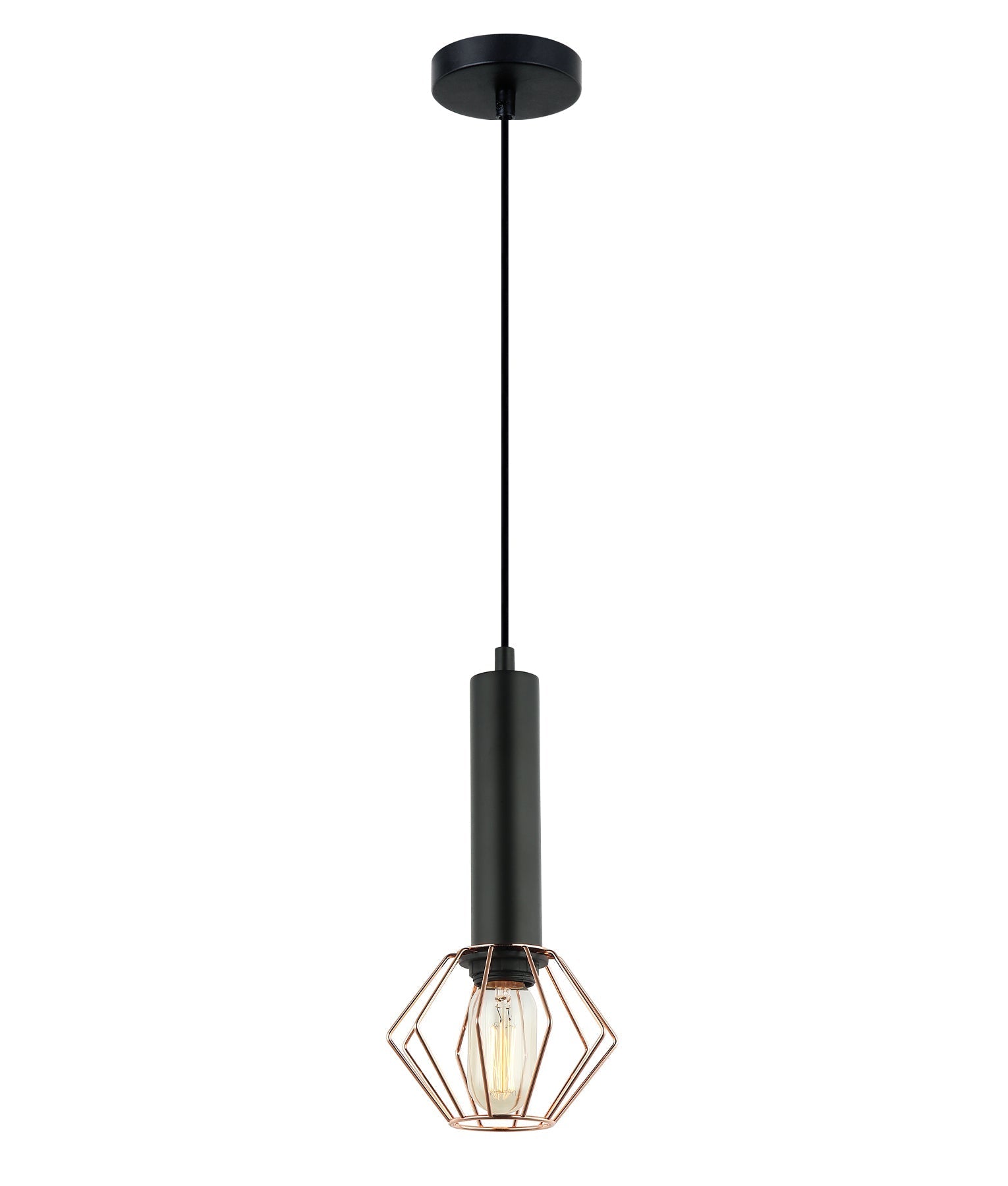 CORAZON: Interior Matte Black and Copper Cage Diamond Pendant Light