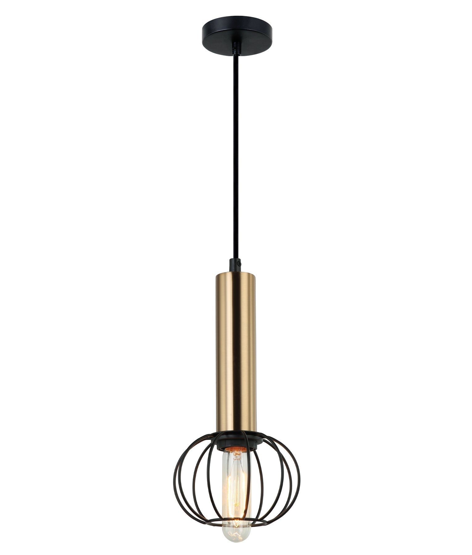 CORAZON: Interior Antique Brass and Matte Black Round Cage Pendant Light