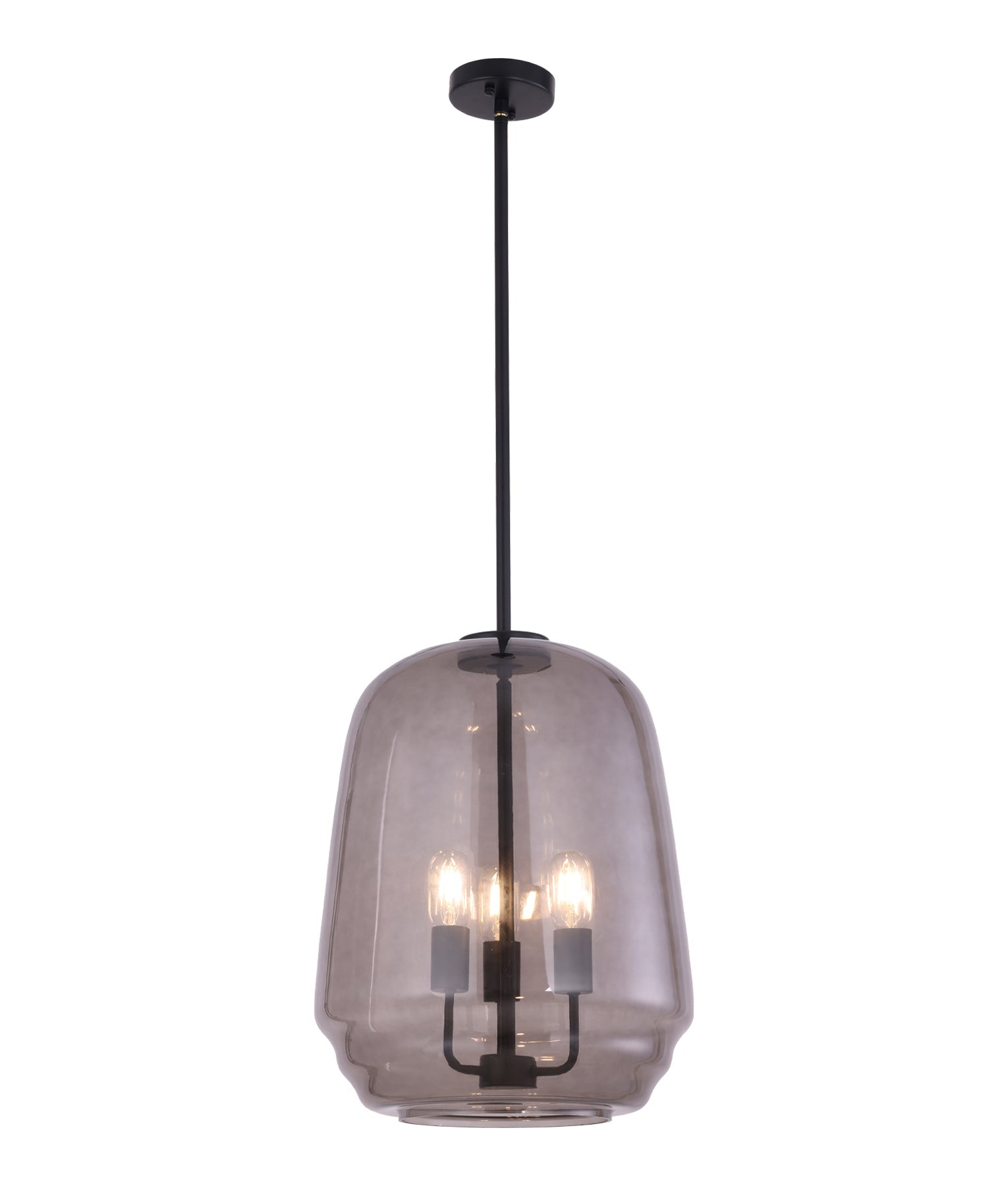 CUAD: Interior Smokey Black Round Pyramid Glass Shade Pendant Light