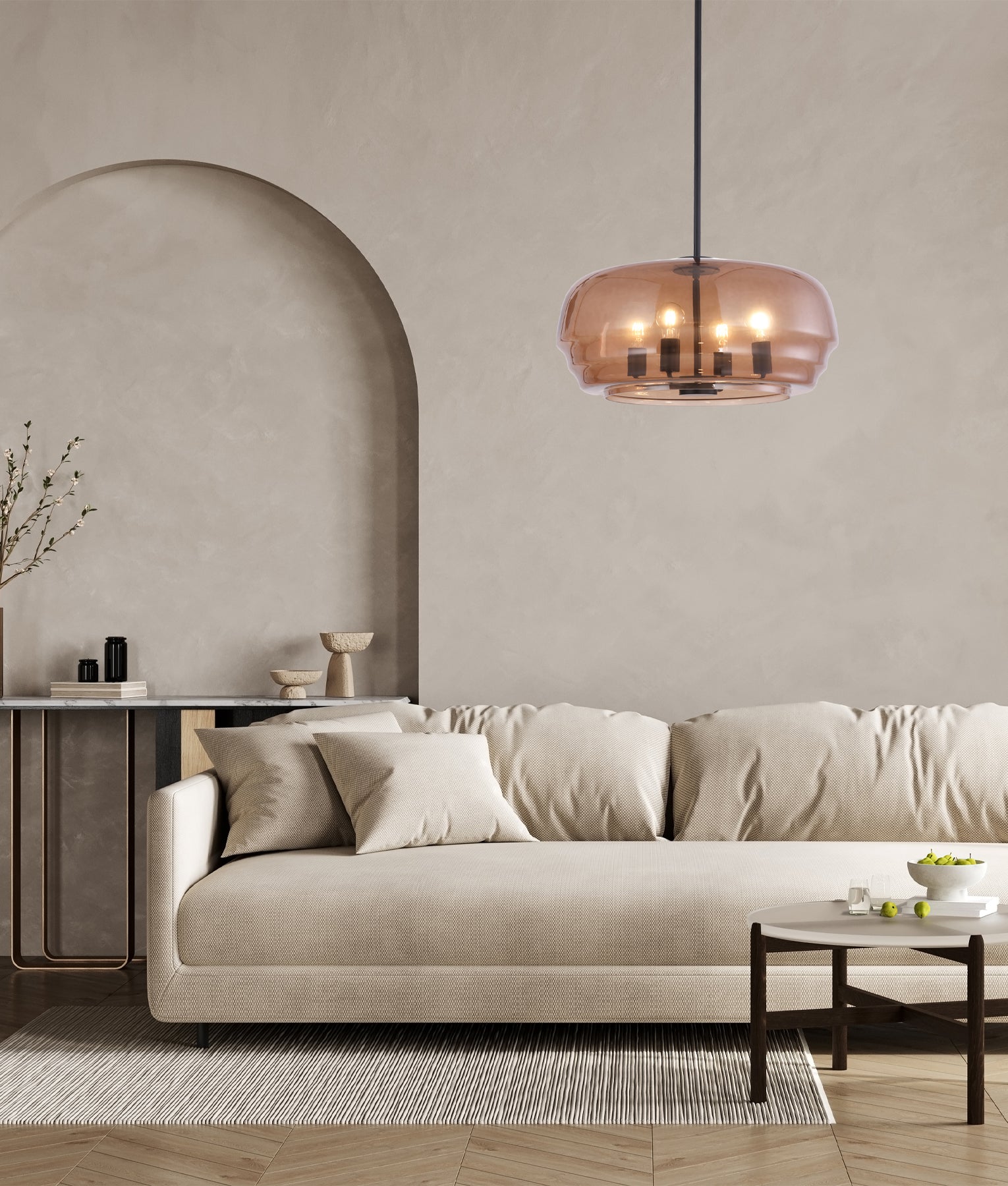 CUAD: Interior Amber Flat Top Dome Glass Shade Pendant Light