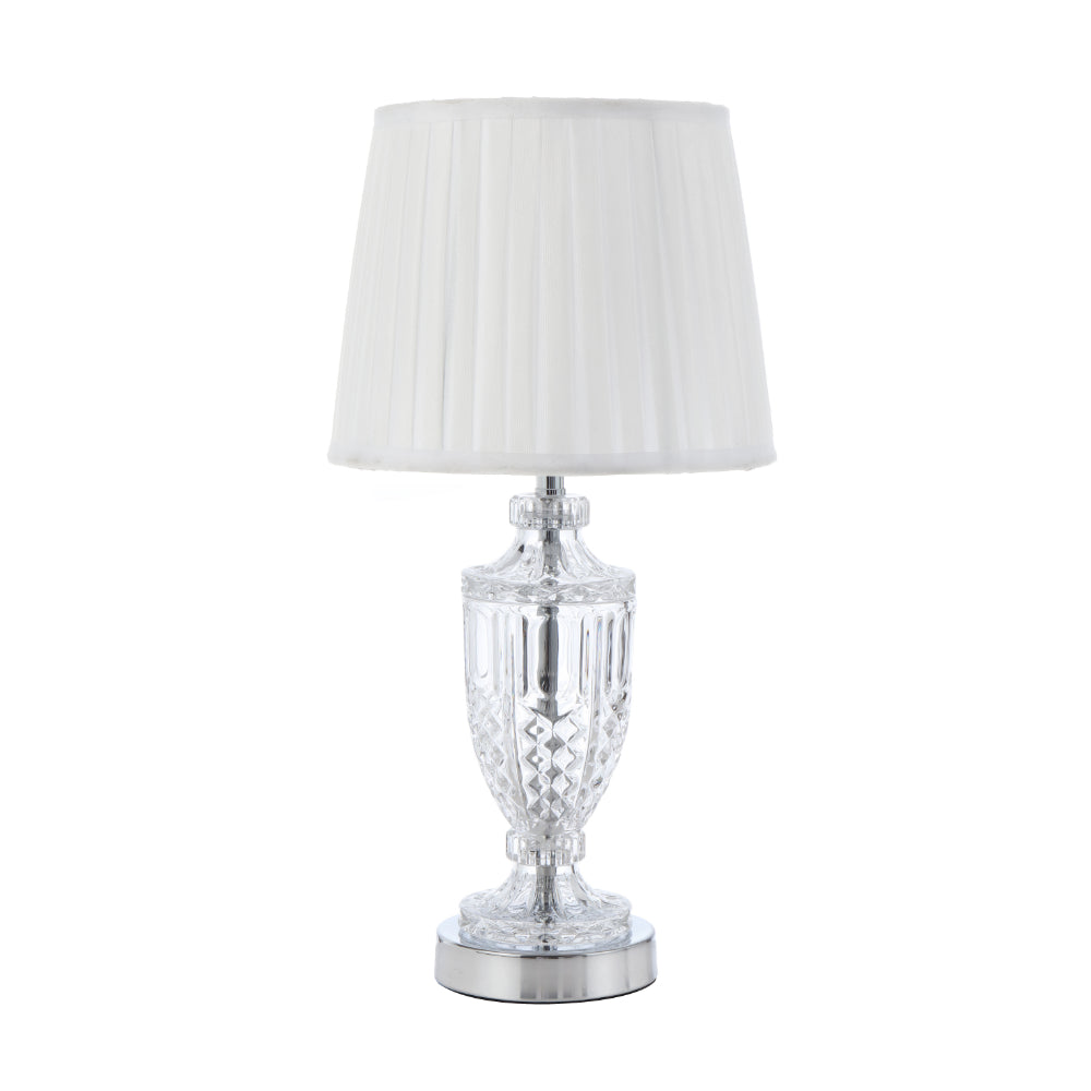 Debden Gold or Chrome & Clear Glass Table Lamp with Ivory Fabric Shade