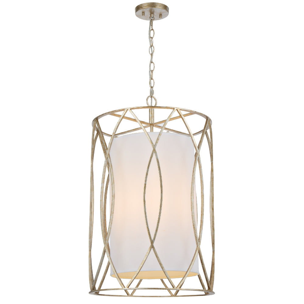 Dover 45 Antique Silver or Black 4 Light Pendant with Fabric Inner Shade