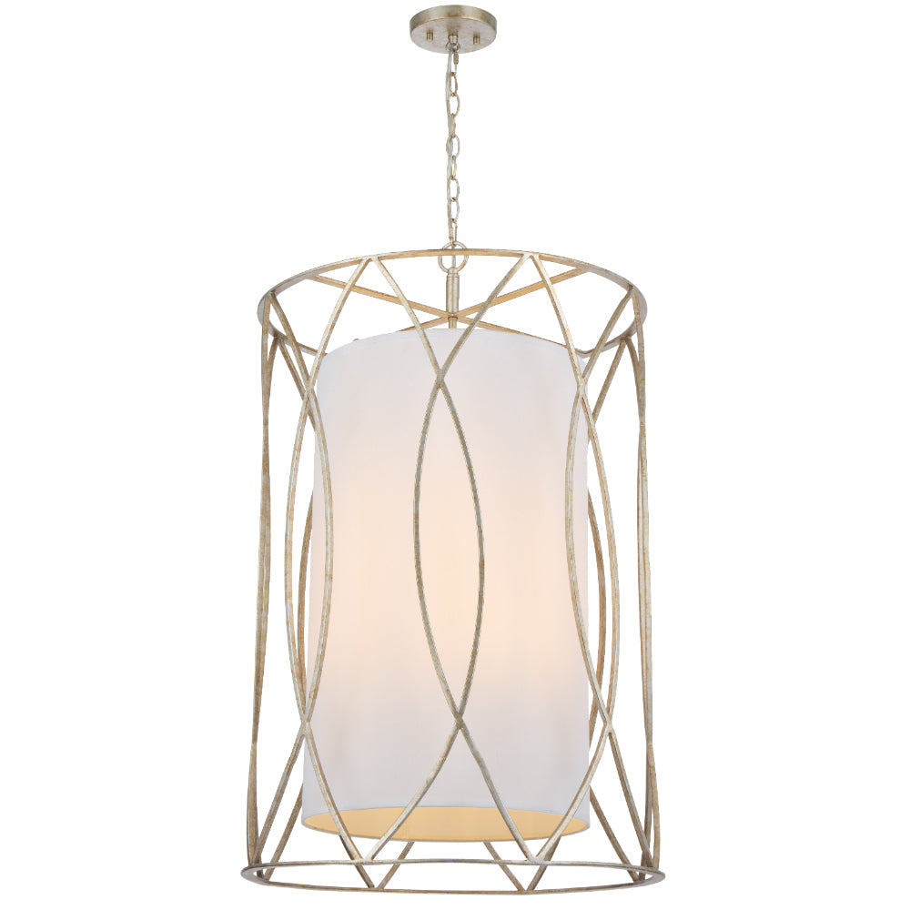 Dover 56 Antique Silver or Black 8 Light Pendant with Fabric Inner Shade