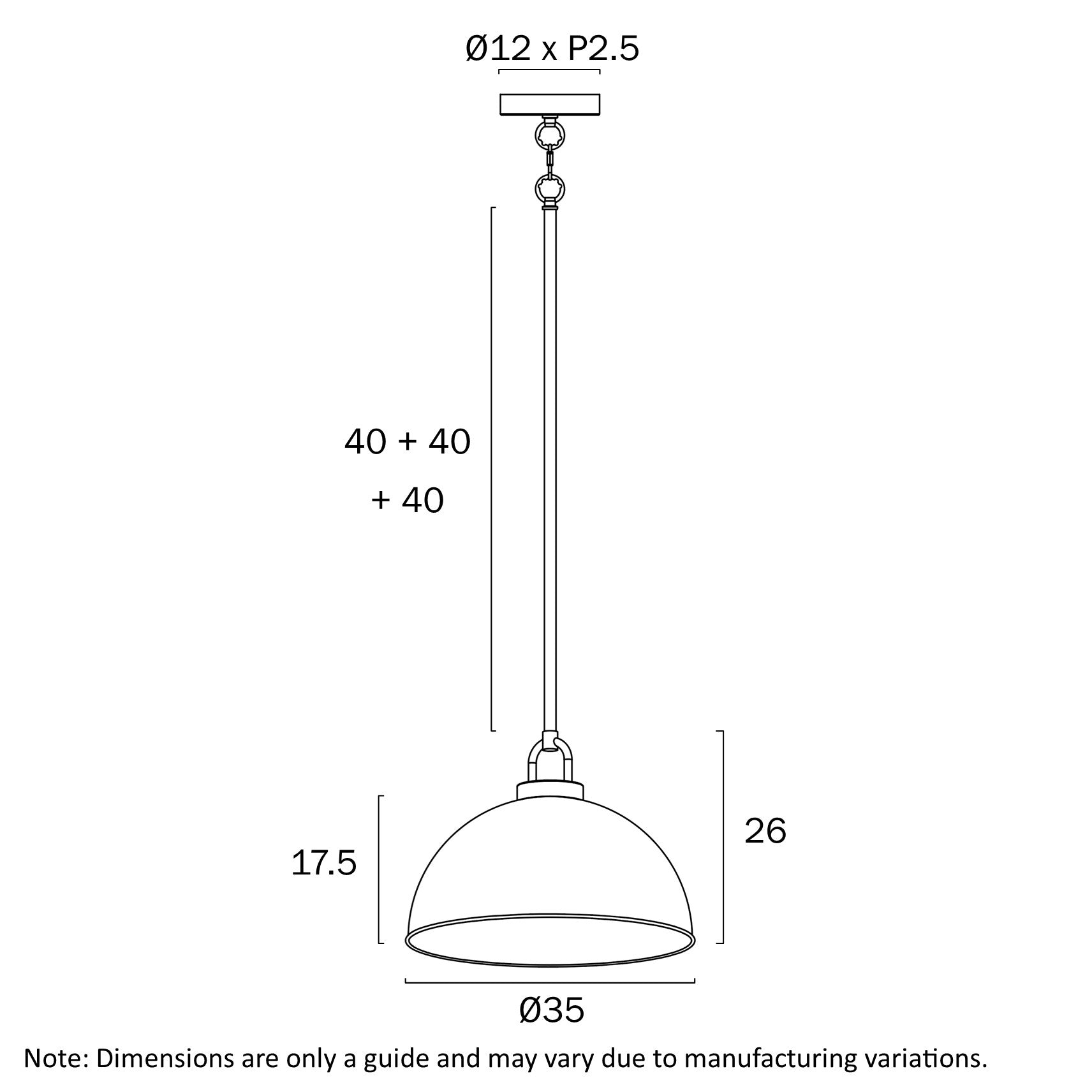Emerson Black, Nickel, Antique Gold or Chrome 35cm Pendant