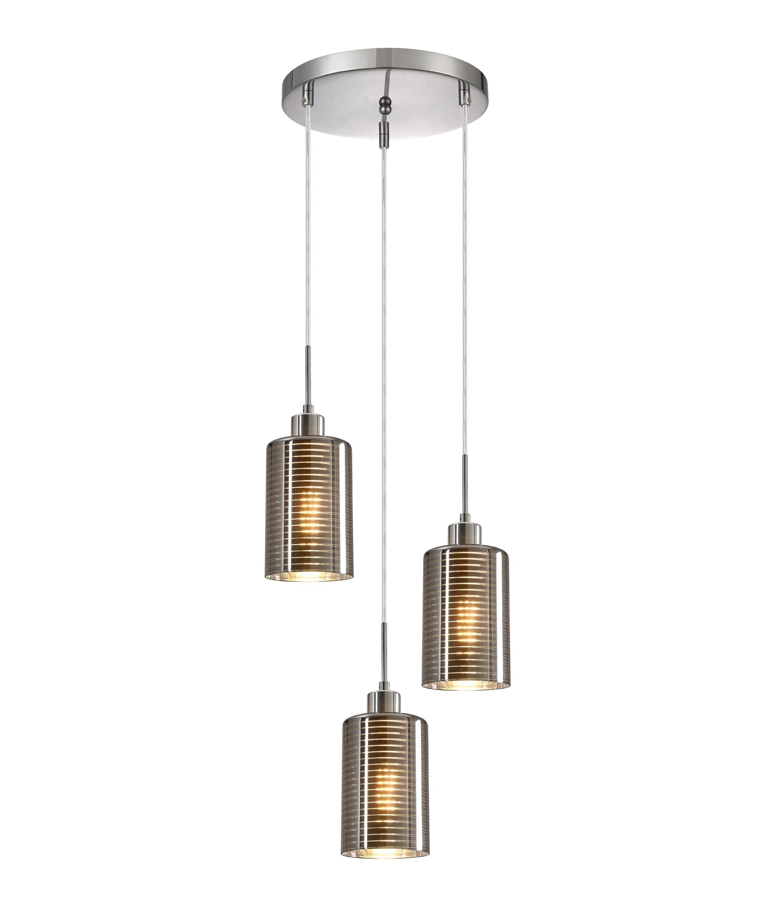 ESPEJO1: Interior Iron & Chrome Oblong Glass with Line Effect Pendant Lights